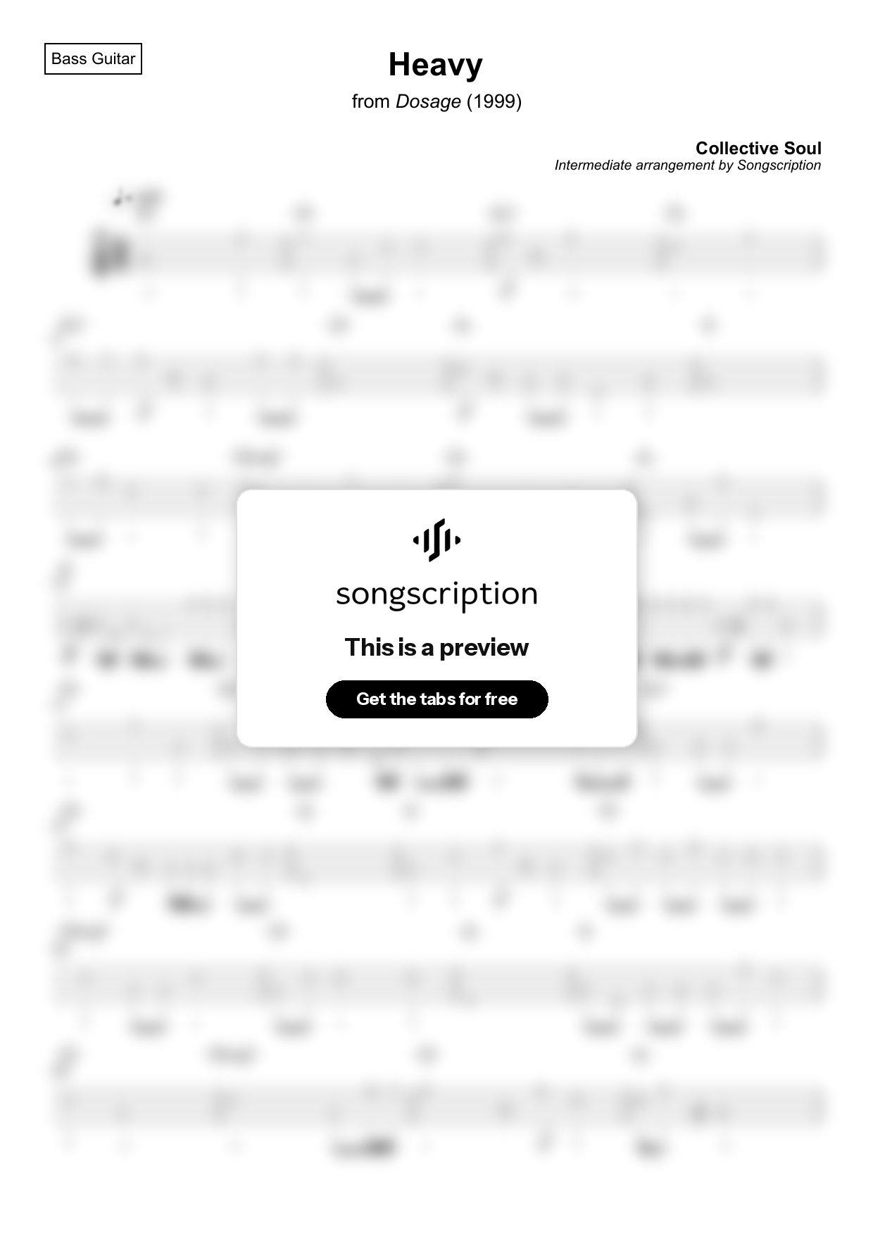 Intermediate Bass Guitar Tabs for "Heavy" by Collective Soul