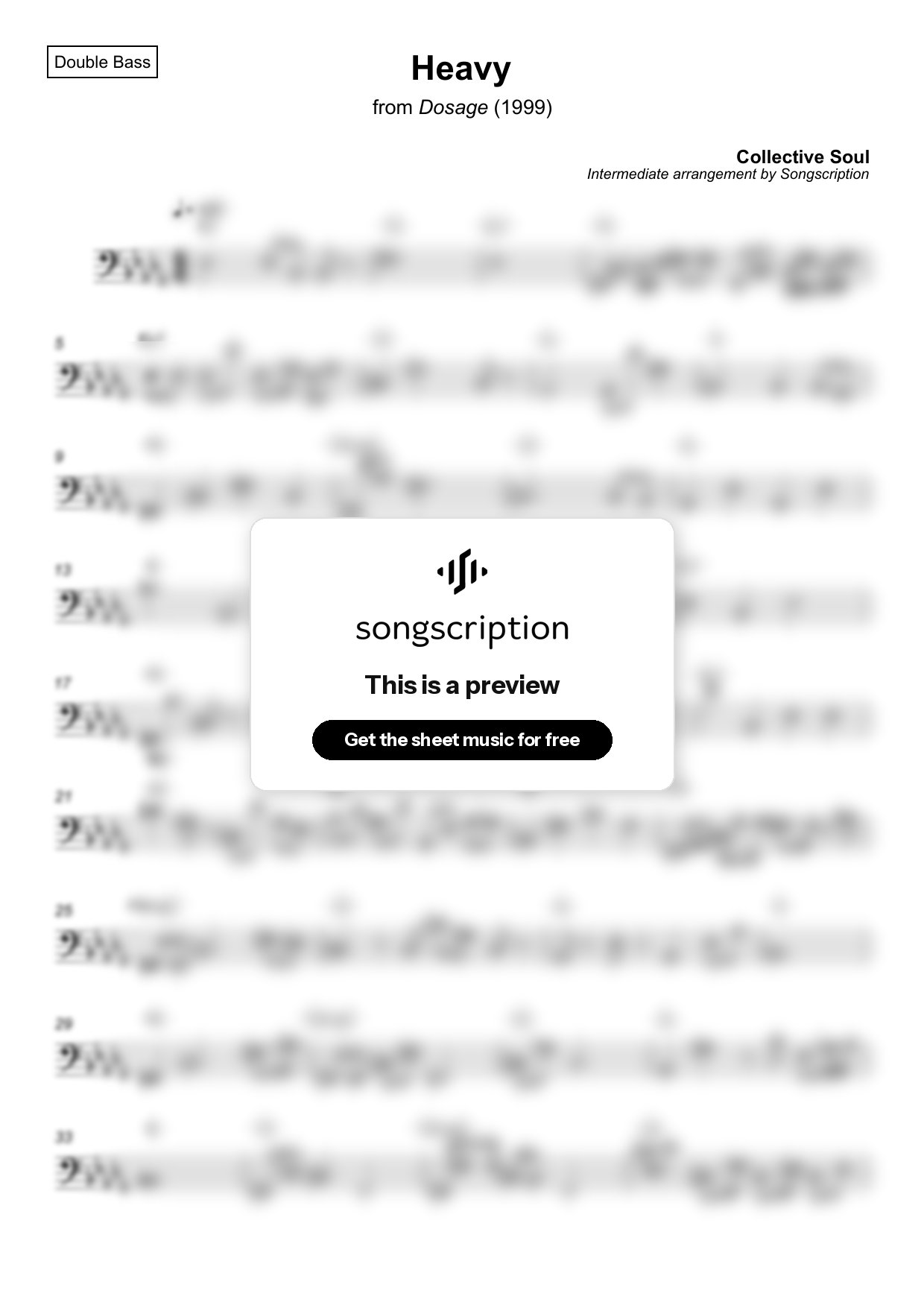 Intermediate Double Bass Sheet Music for "Heavy" by Collective Soul
