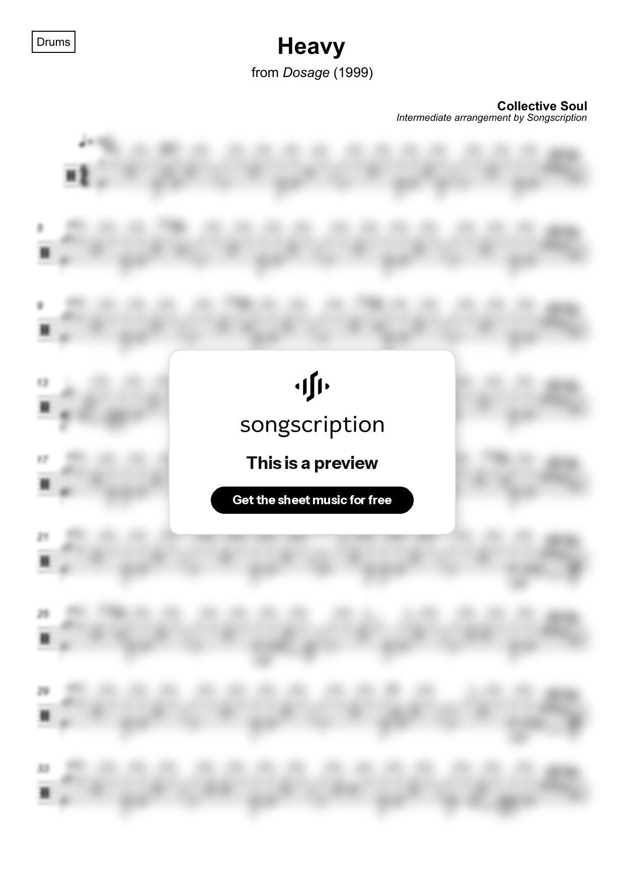 Intermediate Drums Sheet Music for "Heavy" by Collective Soul