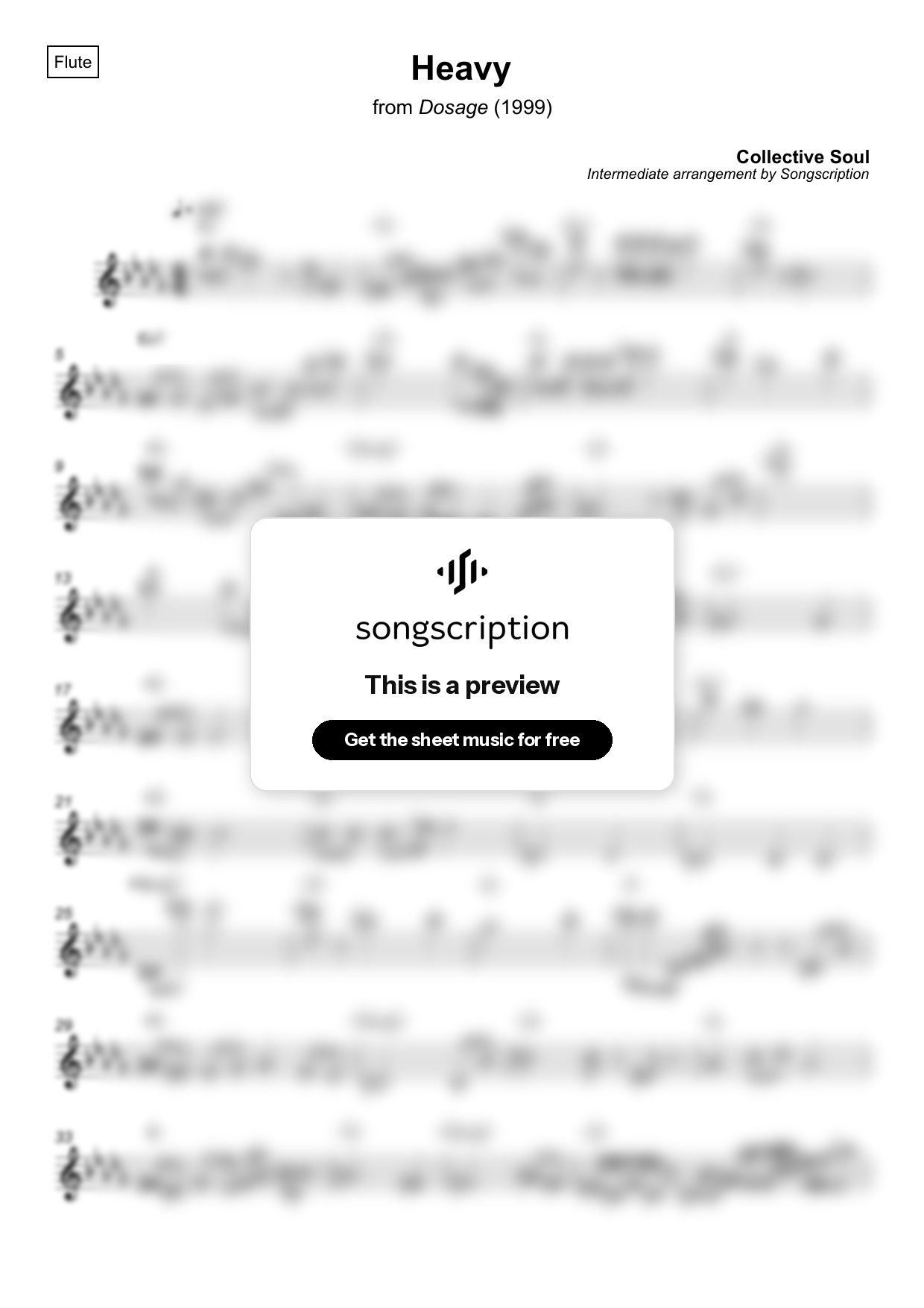 Intermediate Flute Sheet Music for "Heavy" by Collective Soul