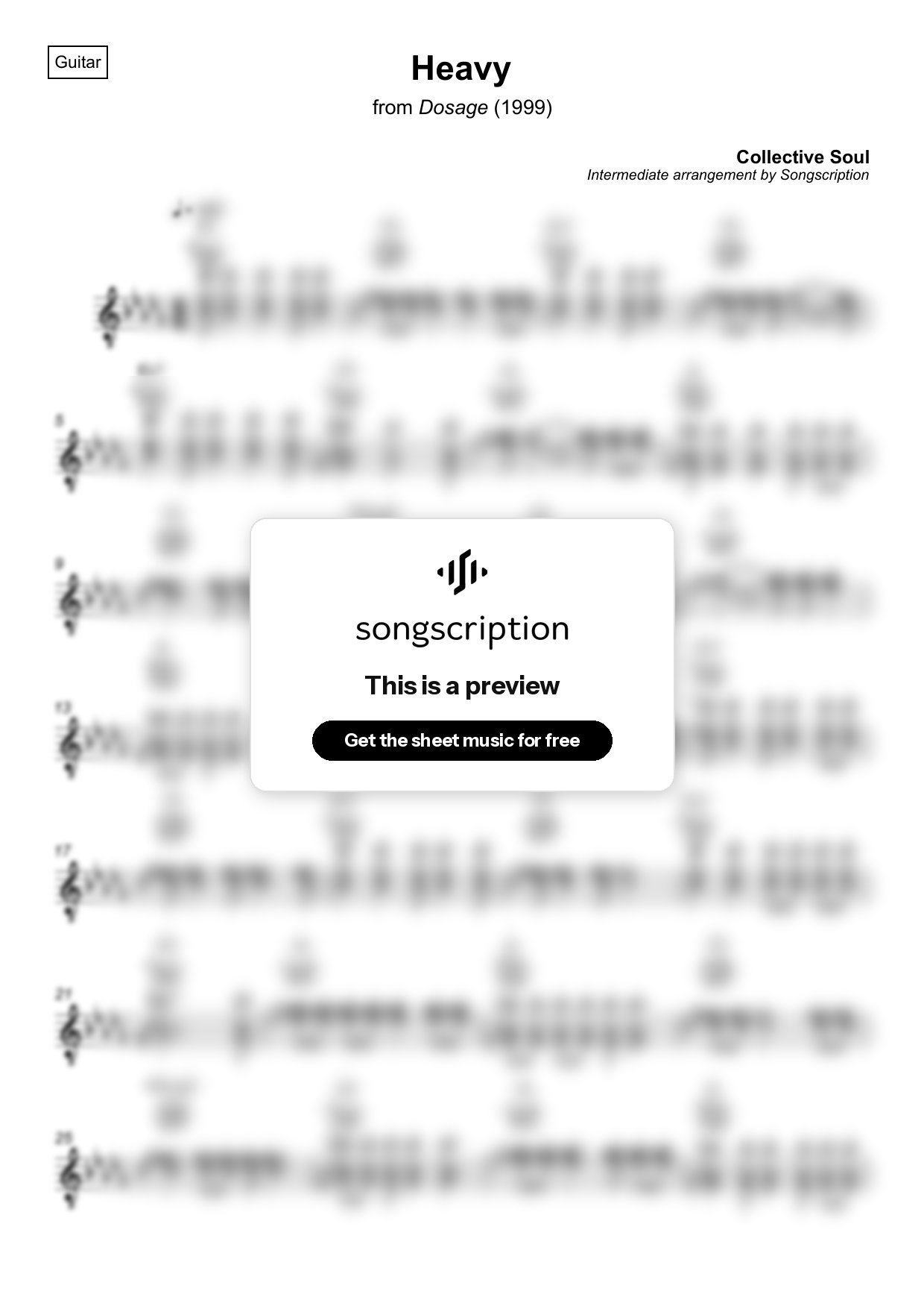 Intermediate Acoustic Guitar Sheet Music for "Heavy" by Collective Soul
