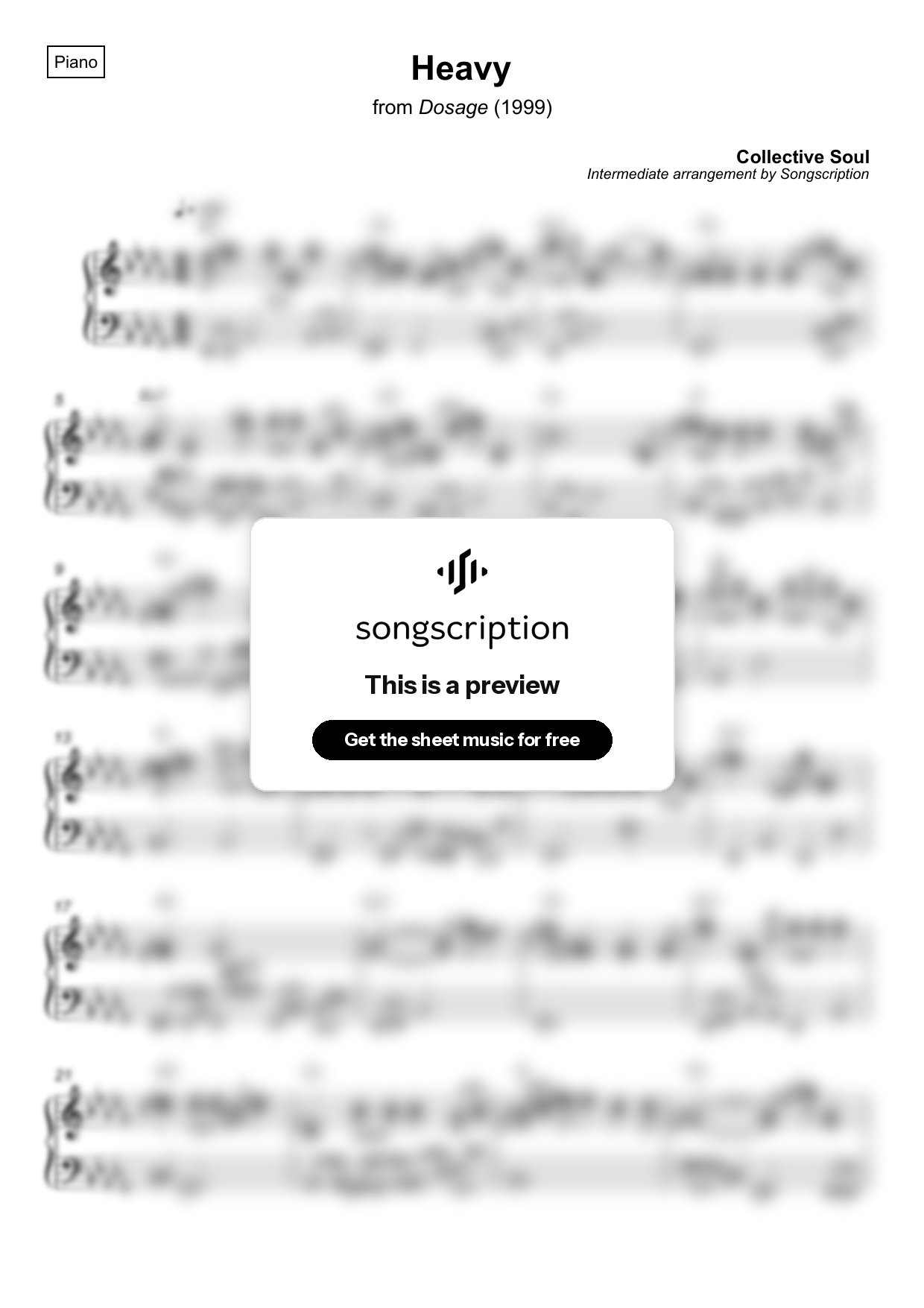 Intermediate Piano Sheet Music for "Heavy" by Collective Soul