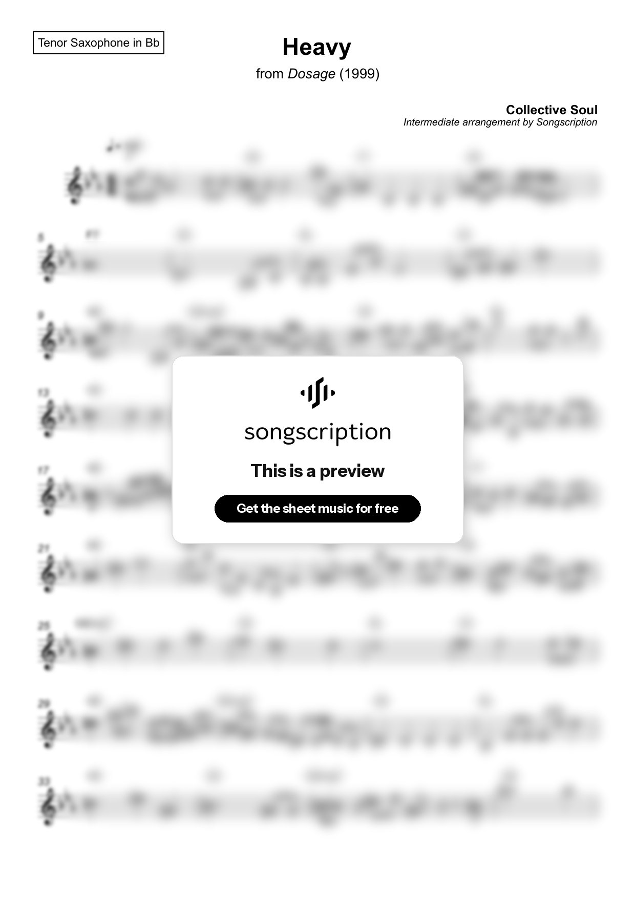 Intermediate Tenor Sax Sheet Music for "Heavy" by Collective Soul