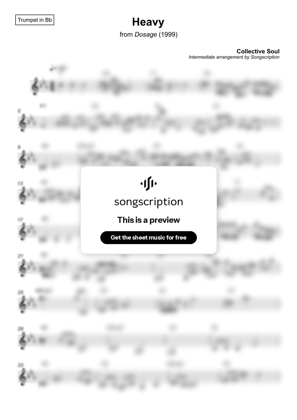 Intermediate Trumpet Sheet Music for "Heavy" by Collective Soul