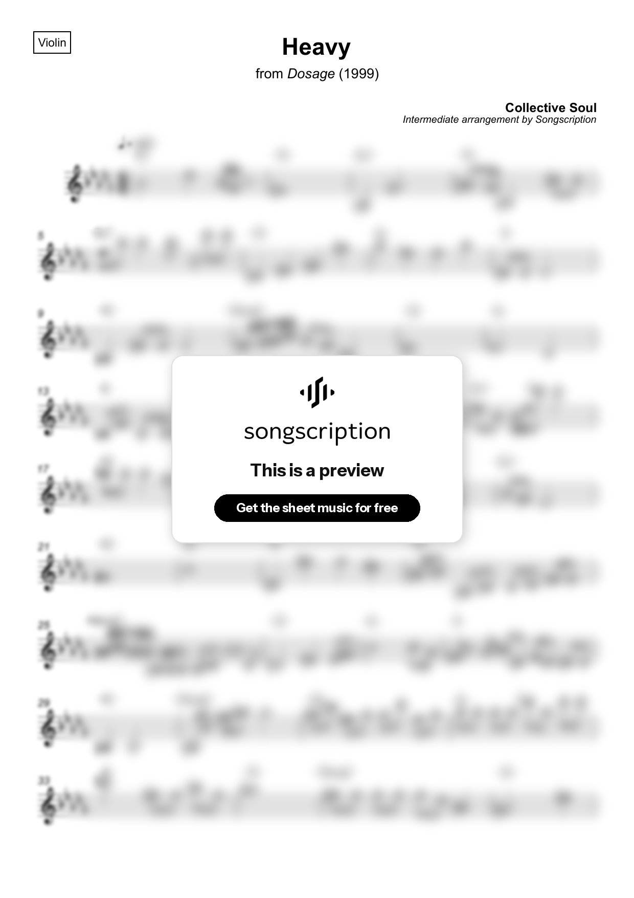 Intermediate Violin Sheet Music for "Heavy" by Collective Soul