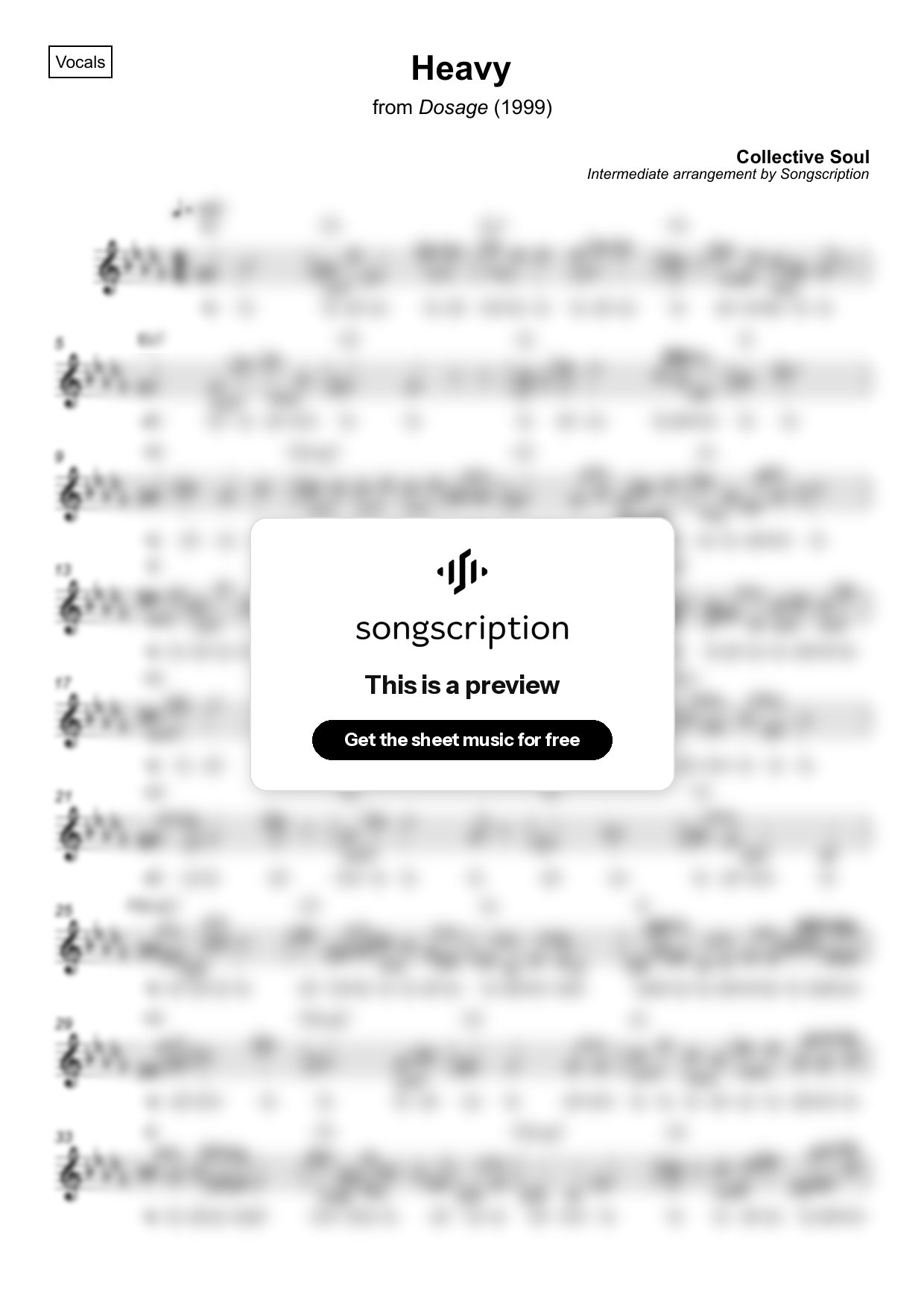 Intermediate Vocals Sheet Music for "Heavy" by Collective Soul