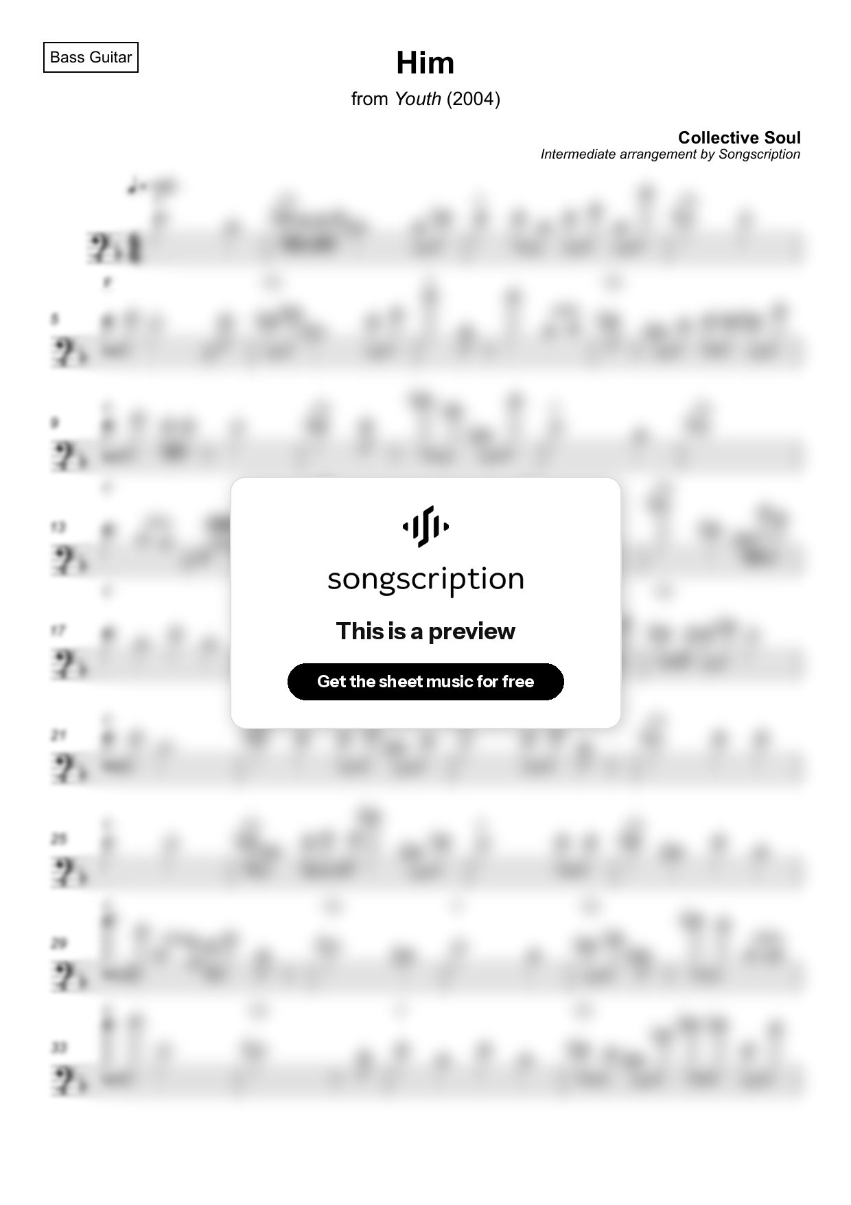 Intermediate Bass Guitar Sheet Music for "Him" by Collective Soul