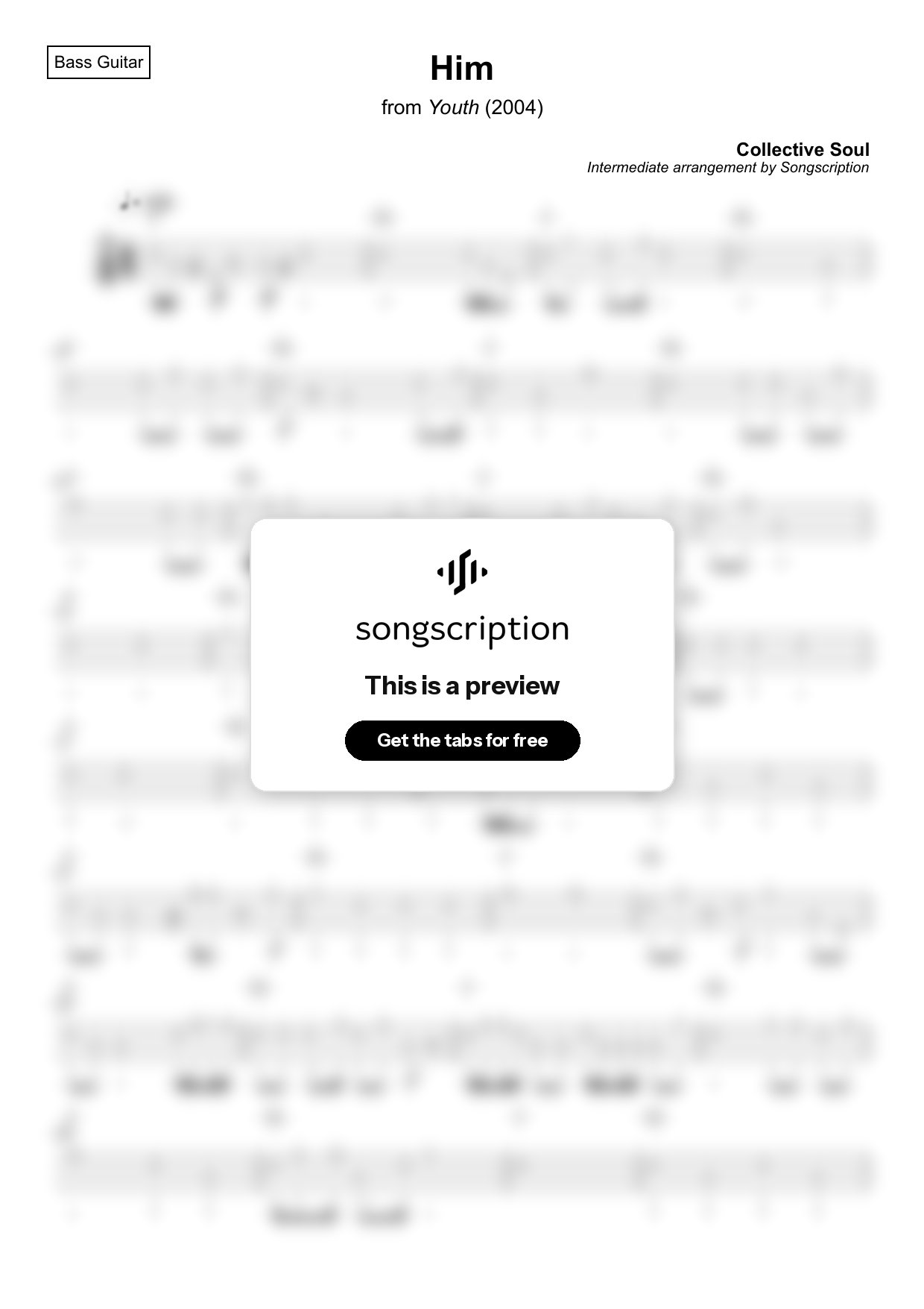 Intermediate Bass Guitar Tabs for "Him" by Collective Soul