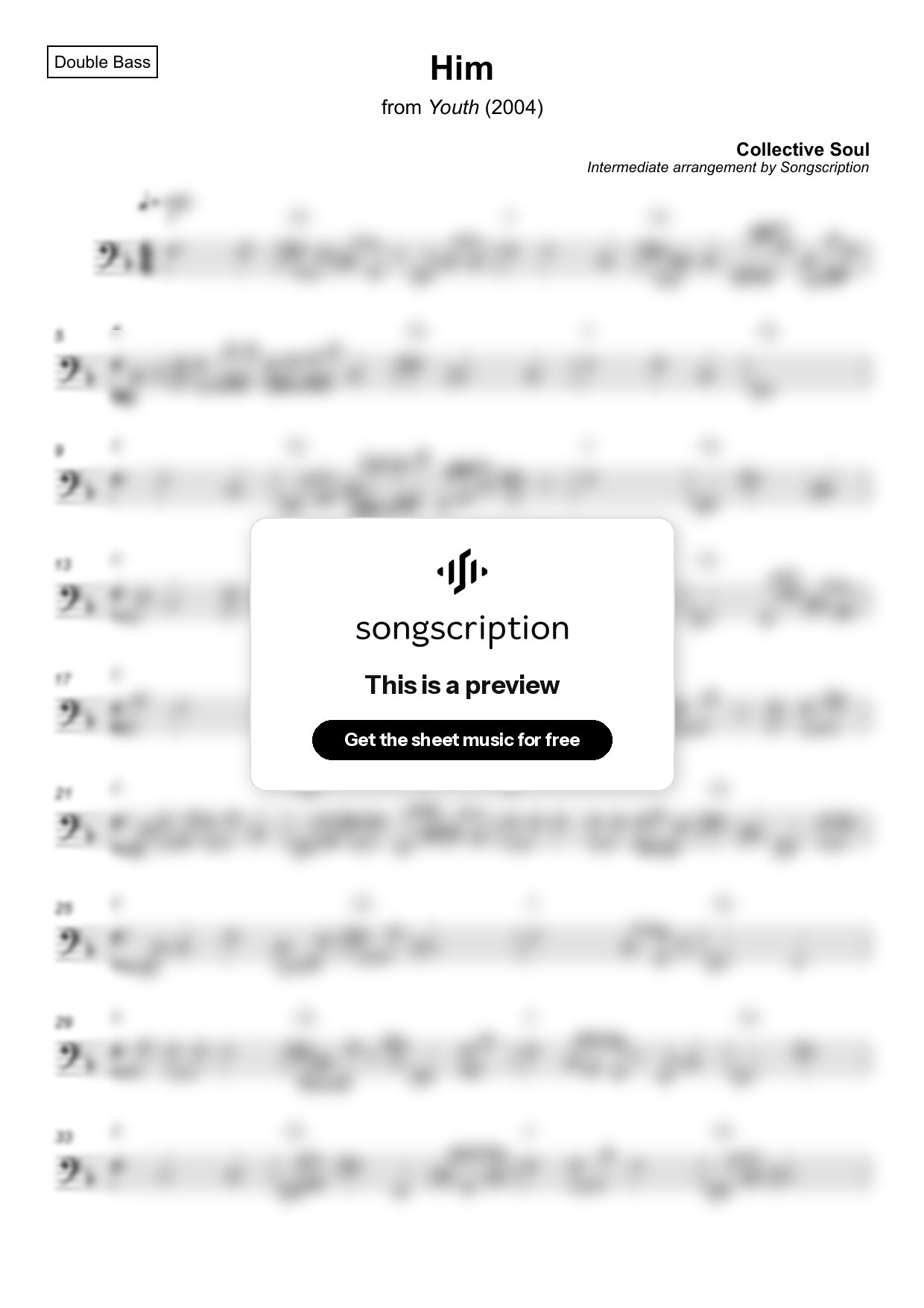 Intermediate Double Bass Sheet Music for "Him" by Collective Soul