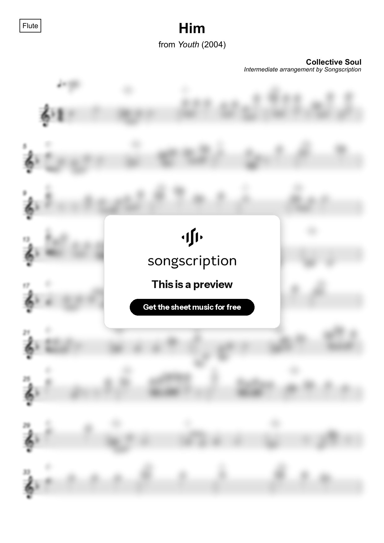 Intermediate Flute Sheet Music for "Him" by Collective Soul
