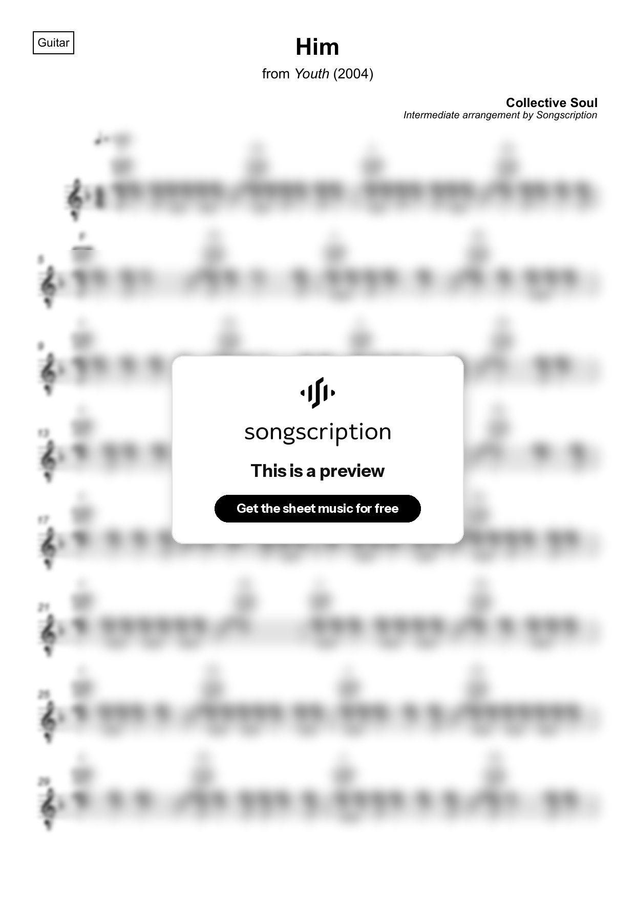 Intermediate Acoustic Guitar Sheet Music for "Him" by Collective Soul