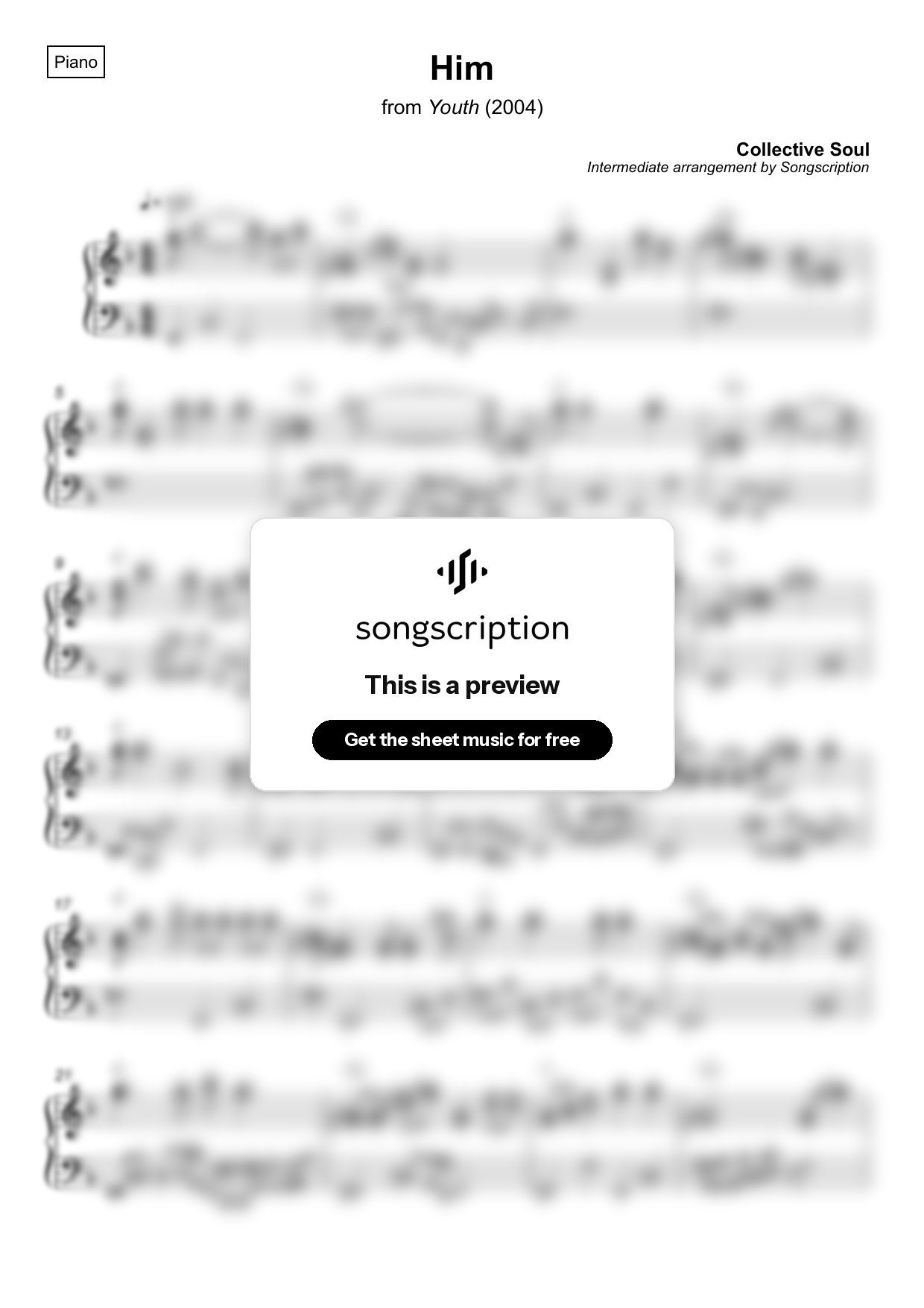 Intermediate Piano Sheet Music for "Him" by Collective Soul