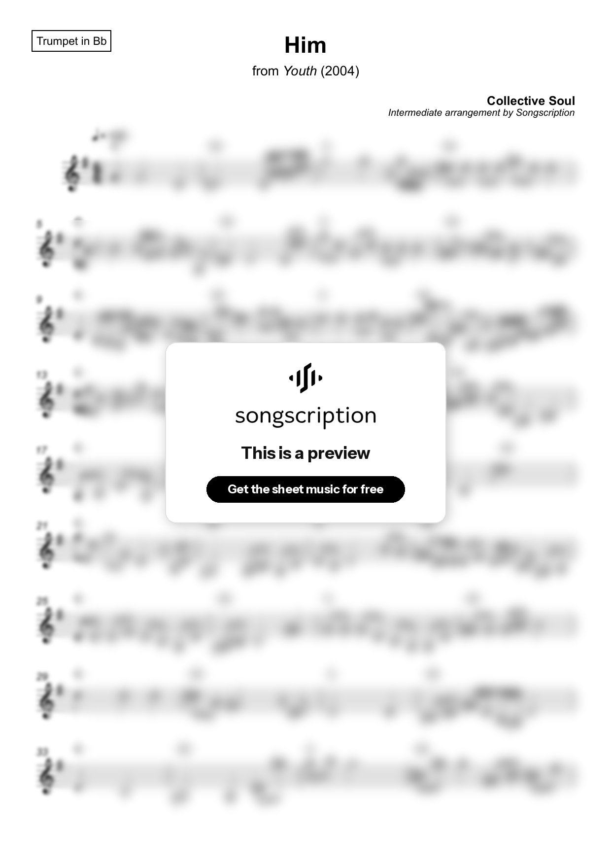 Intermediate Trumpet Sheet Music for "Him" by Collective Soul