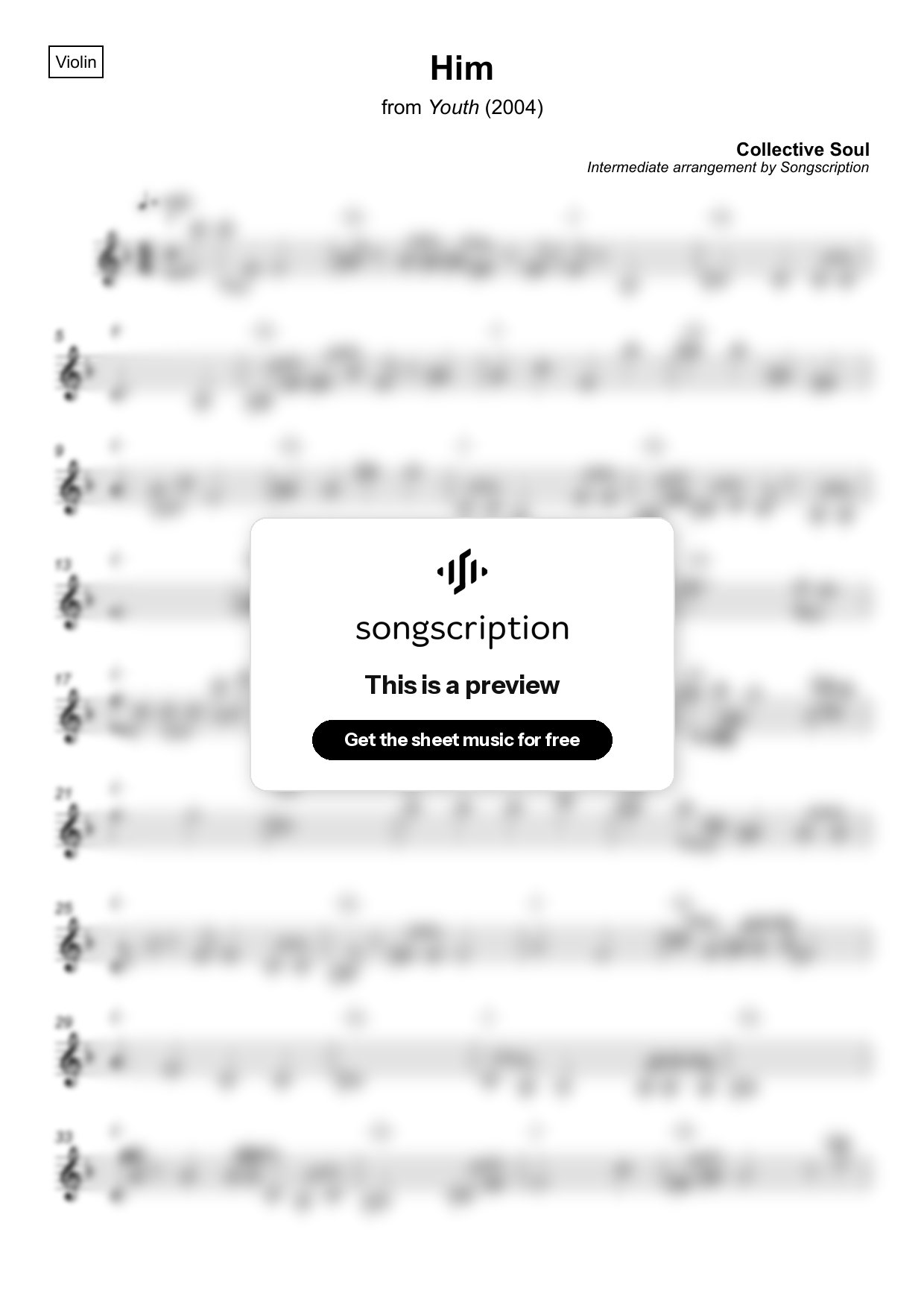 Intermediate Violin Sheet Music for "Him" by Collective Soul