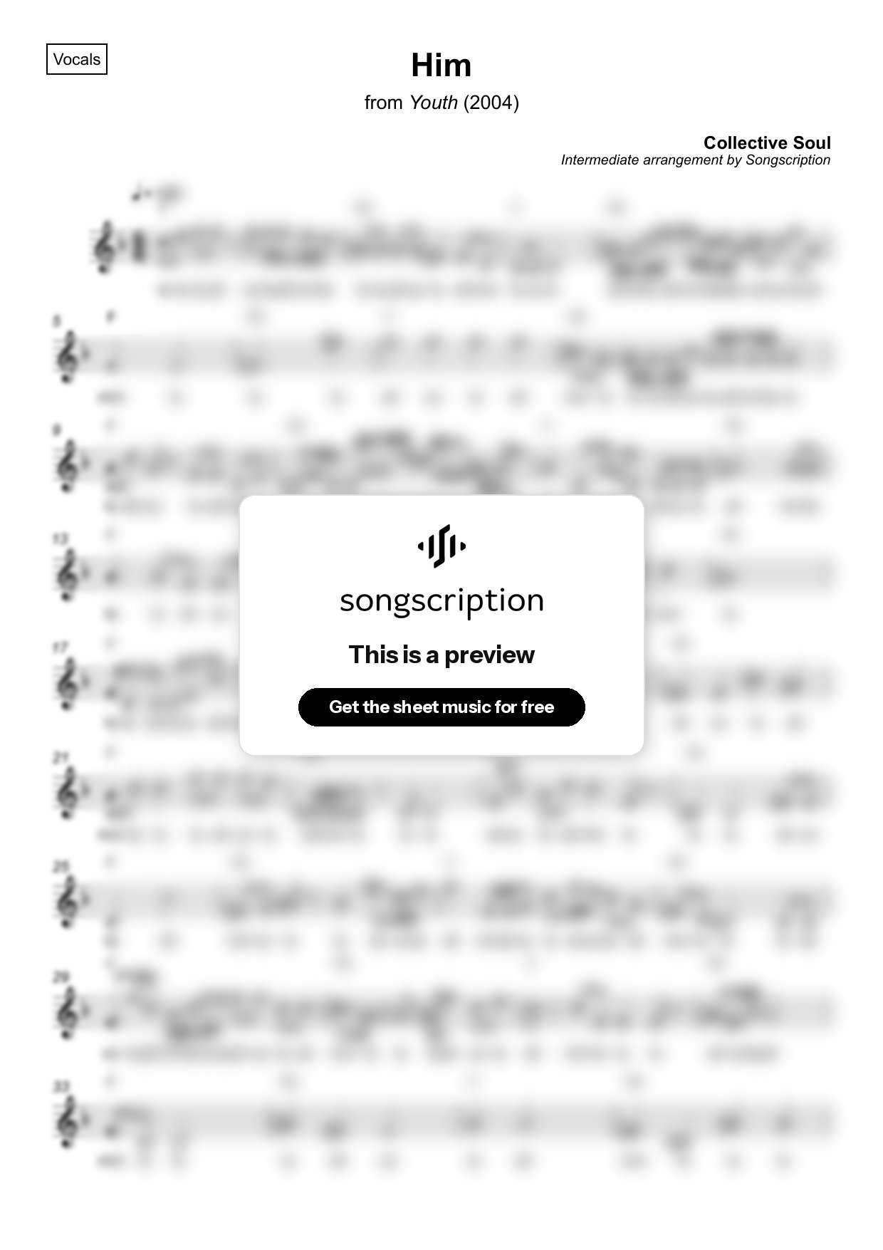 Intermediate Vocals Sheet Music for "Him" by Collective Soul