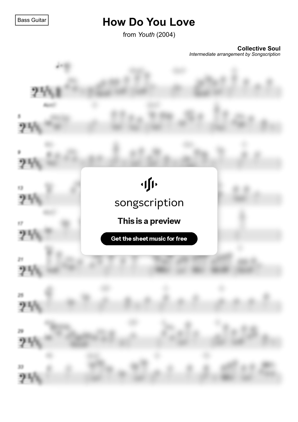 Intermediate Bass Guitar Sheet Music for "How Do You Love" by Collective Soul