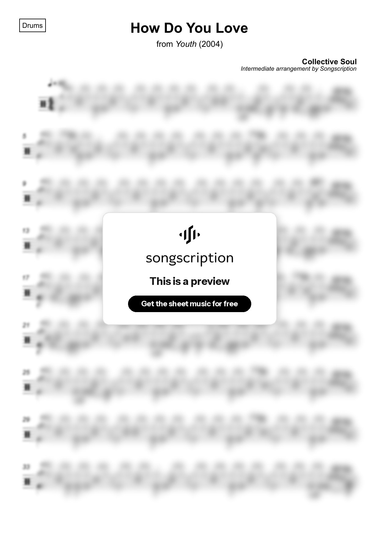 Intermediate Drums Sheet Music for "How Do You Love" by Collective Soul