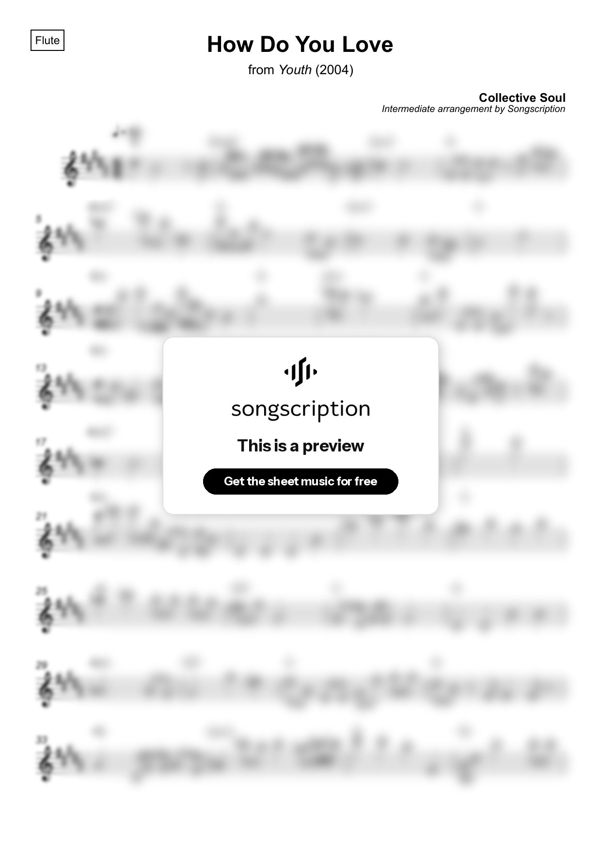 Intermediate Flute Sheet Music for "How Do You Love" by Collective Soul