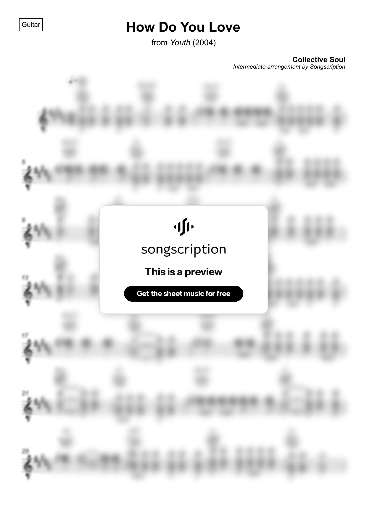 Intermediate Acoustic Guitar Sheet Music for "How Do You Love" by Collective Soul