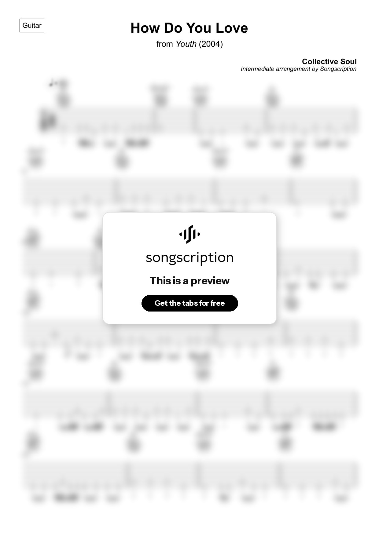 Intermediate Acoustic Guitar Tabs for "How Do You Love" by Collective Soul