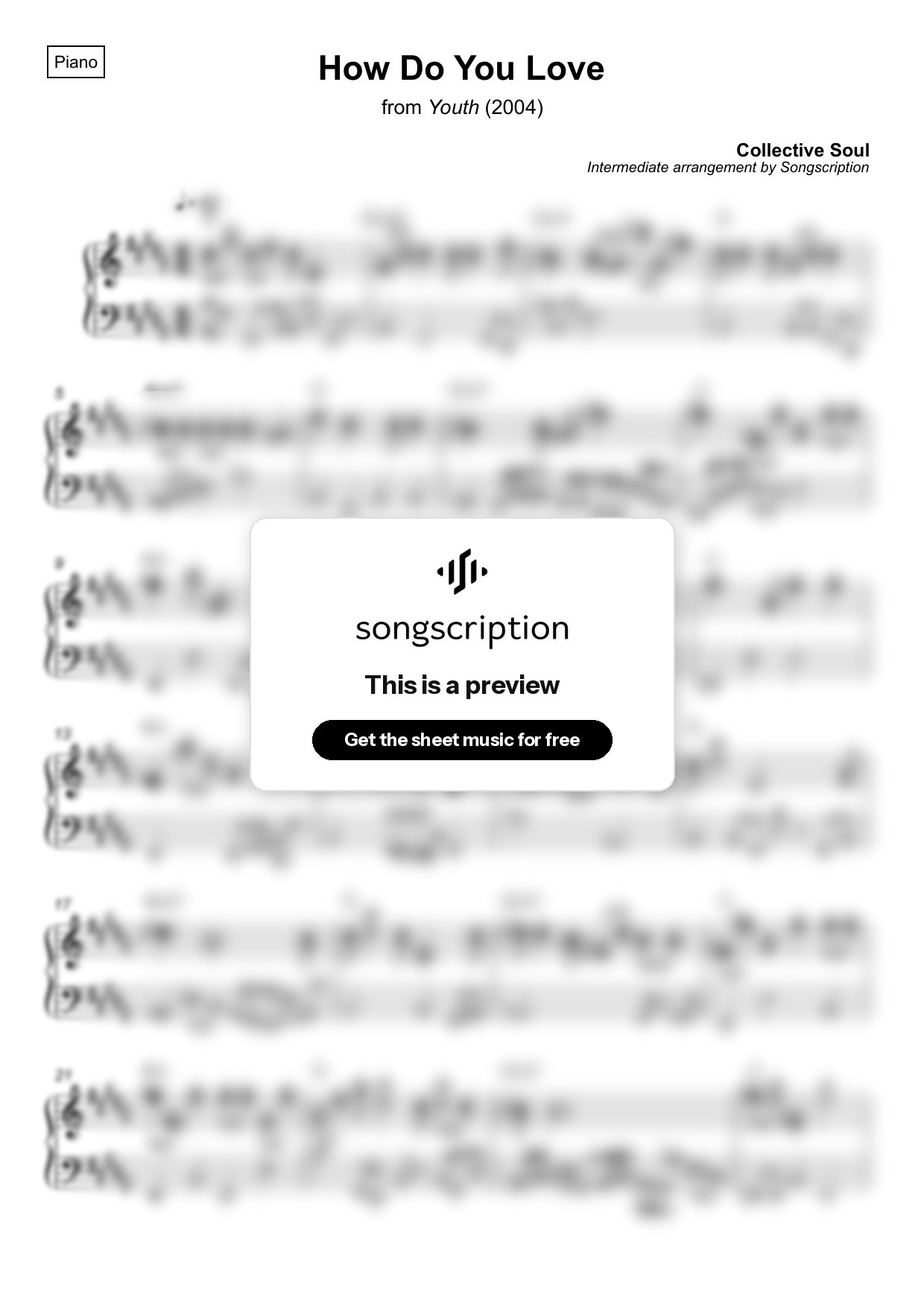 Intermediate Piano Sheet Music for "How Do You Love" by Collective Soul