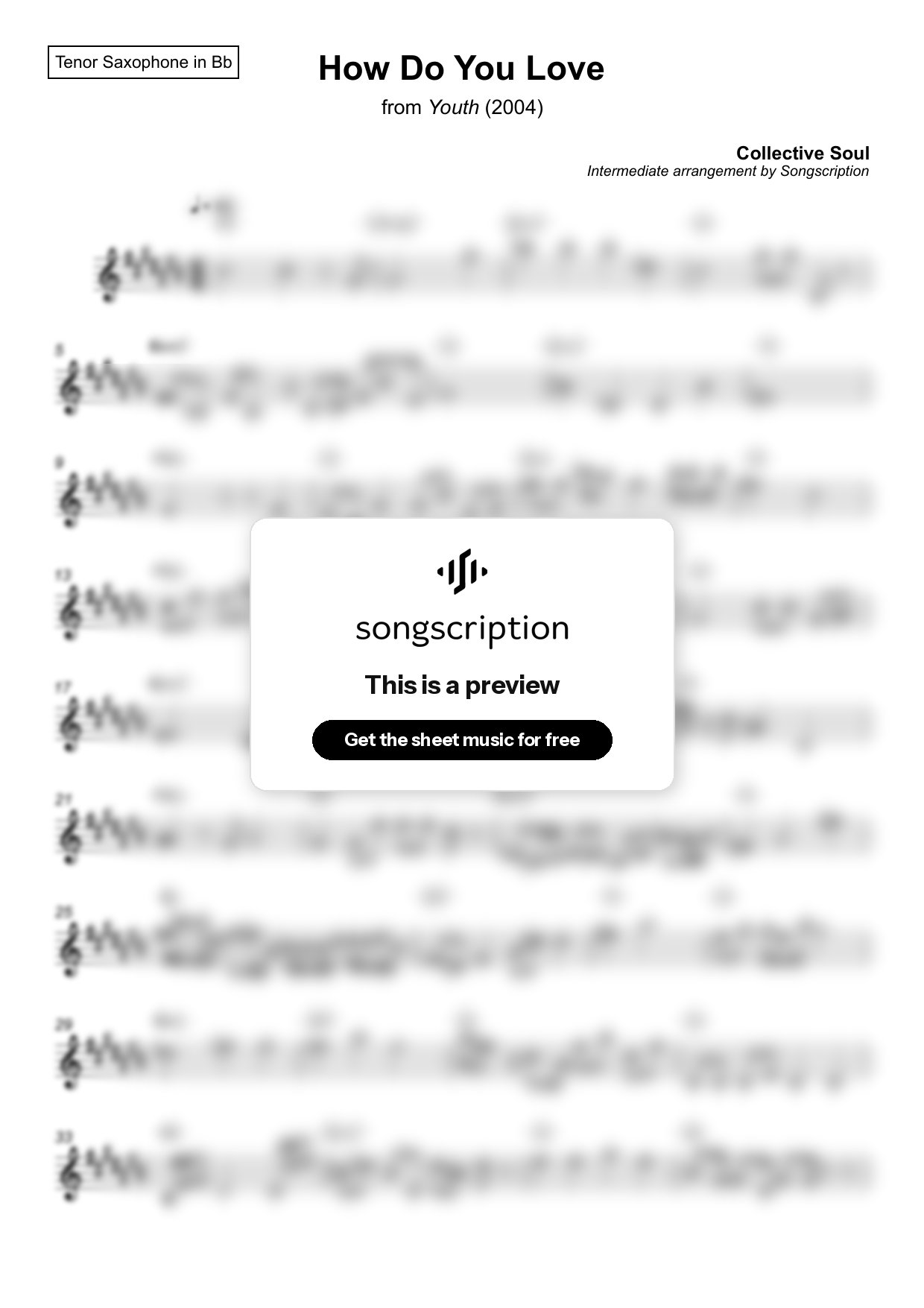 Intermediate Tenor Sax Sheet Music for "How Do You Love" by Collective Soul