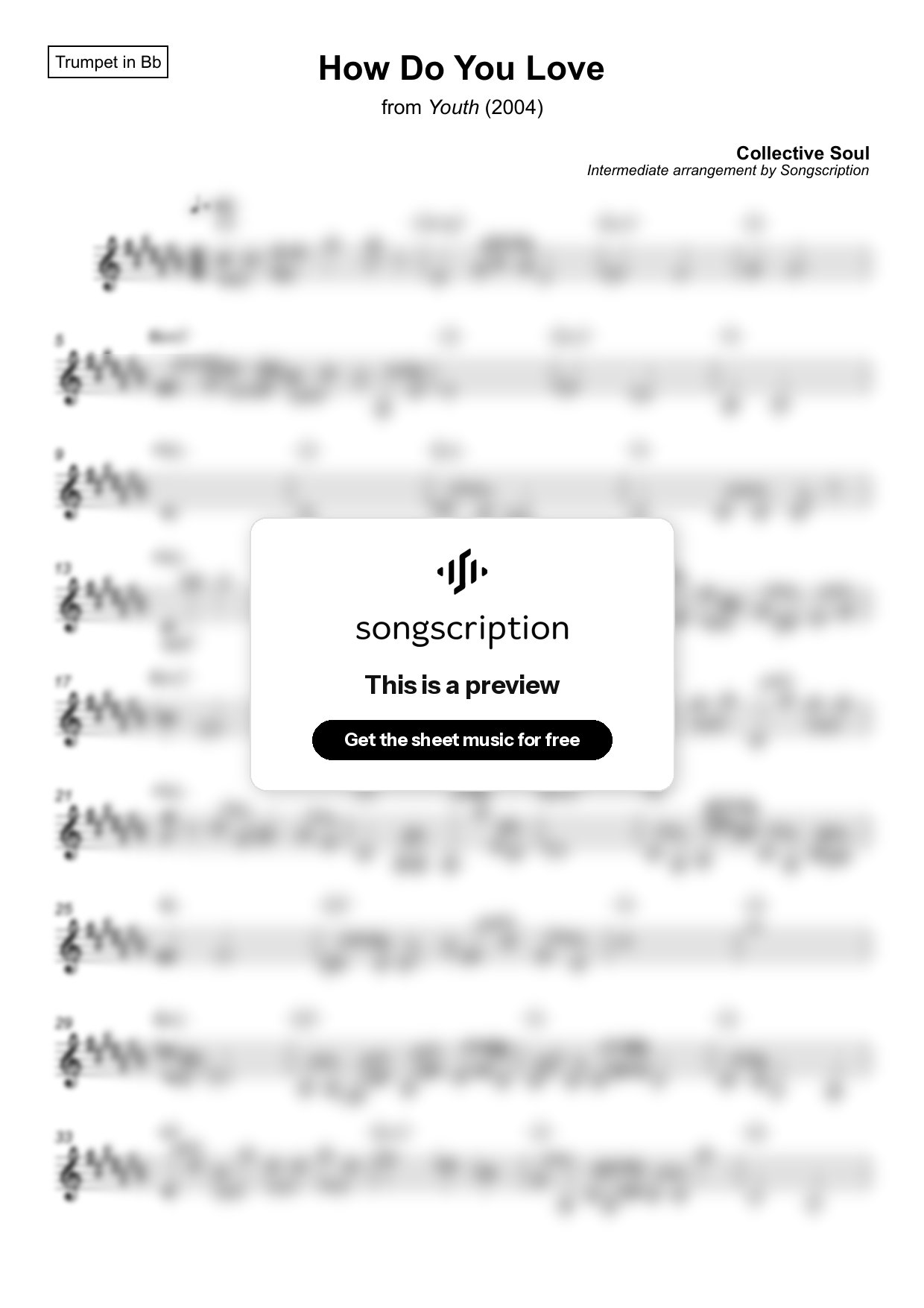 Intermediate Trumpet Sheet Music for "How Do You Love" by Collective Soul