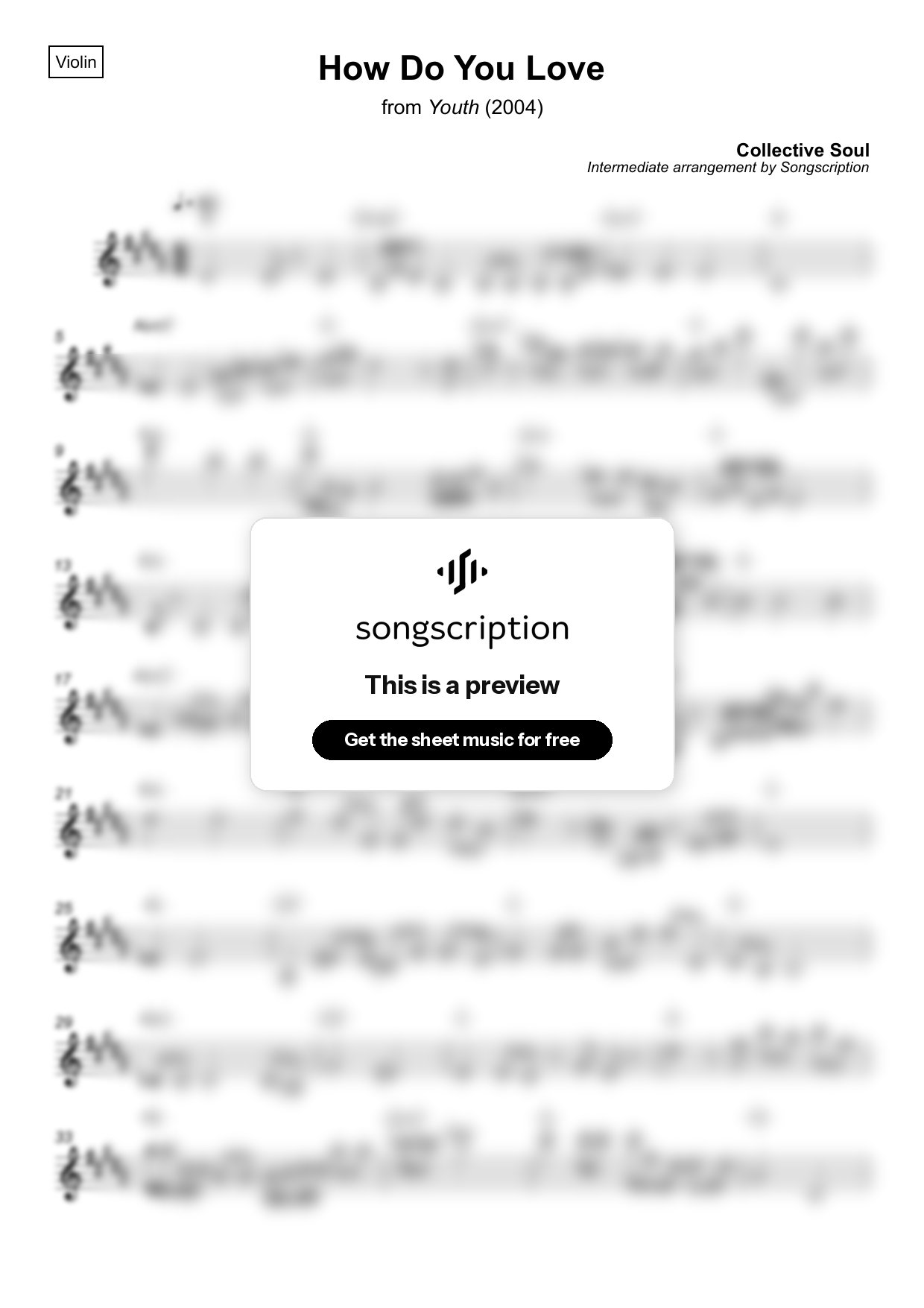 Intermediate Violin Sheet Music for "How Do You Love" by Collective Soul