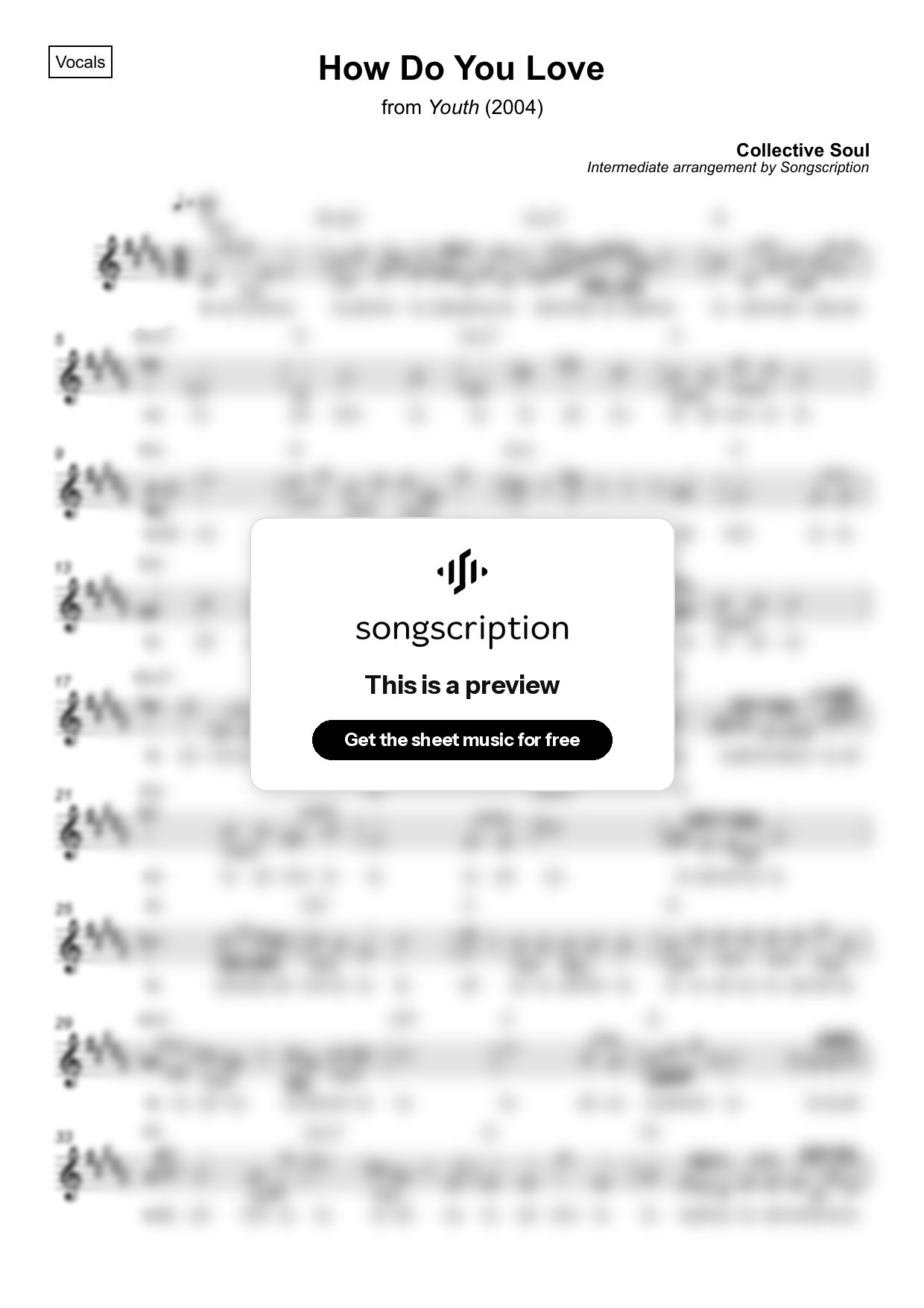 Intermediate Vocals Sheet Music for "How Do You Love" by Collective Soul