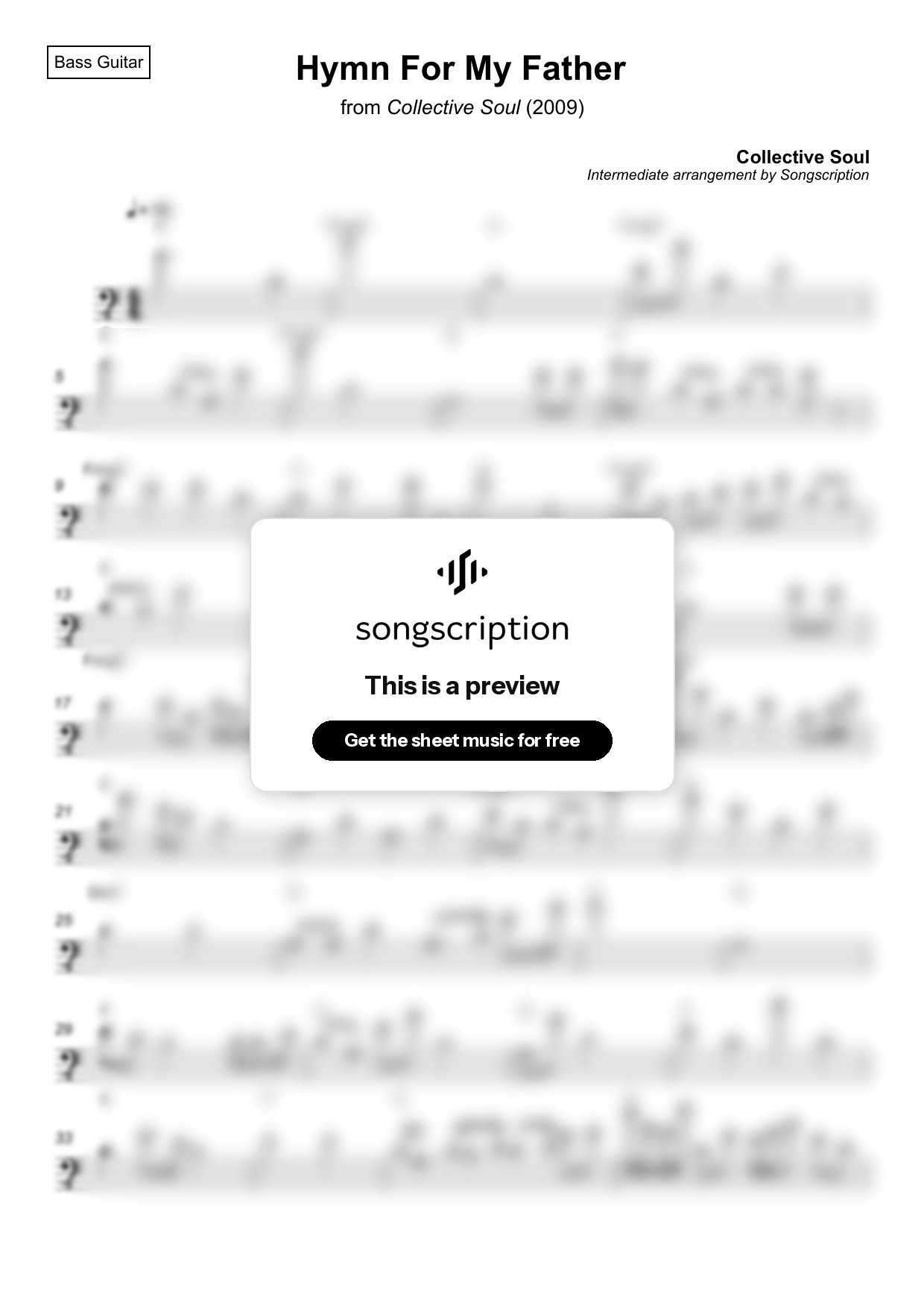 Intermediate Bass Guitar Sheet Music for "Hymn For My Father" by Collective Soul