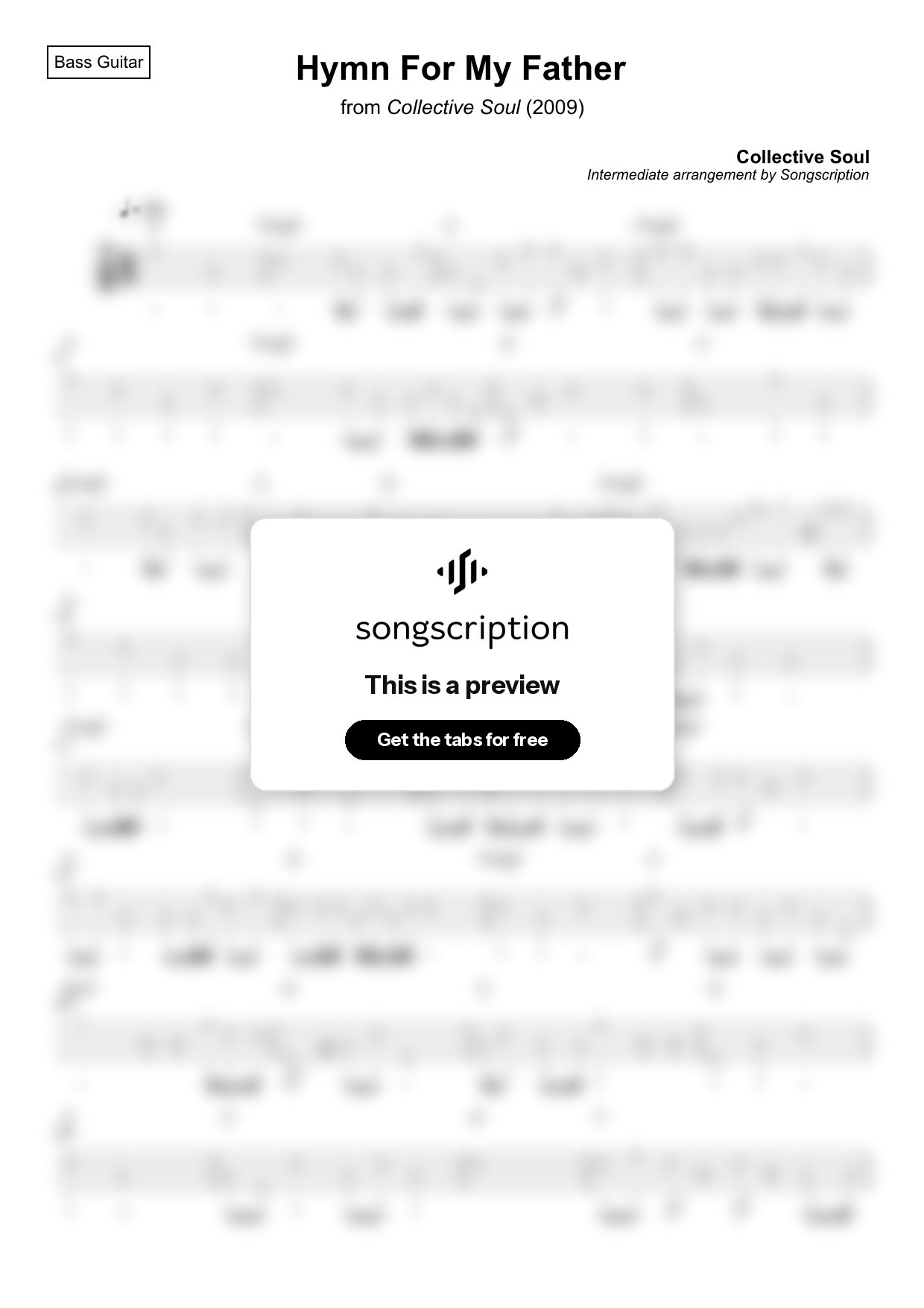 Intermediate Bass Guitar Tabs for "Hymn For My Father" by Collective Soul