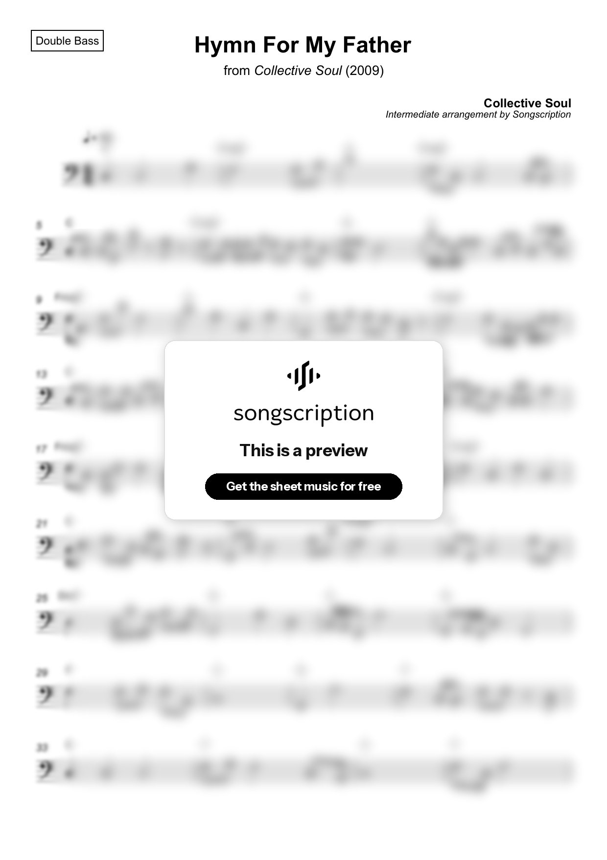 Intermediate Double Bass Sheet Music for "Hymn For My Father" by Collective Soul