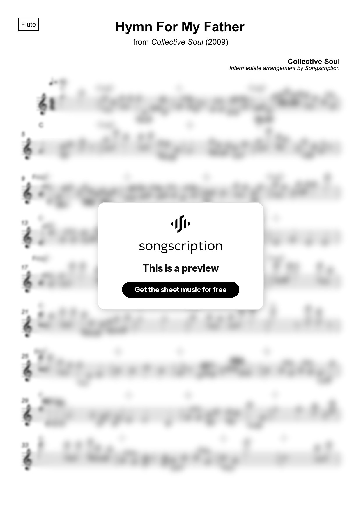 Intermediate Flute Sheet Music for "Hymn For My Father" by Collective Soul