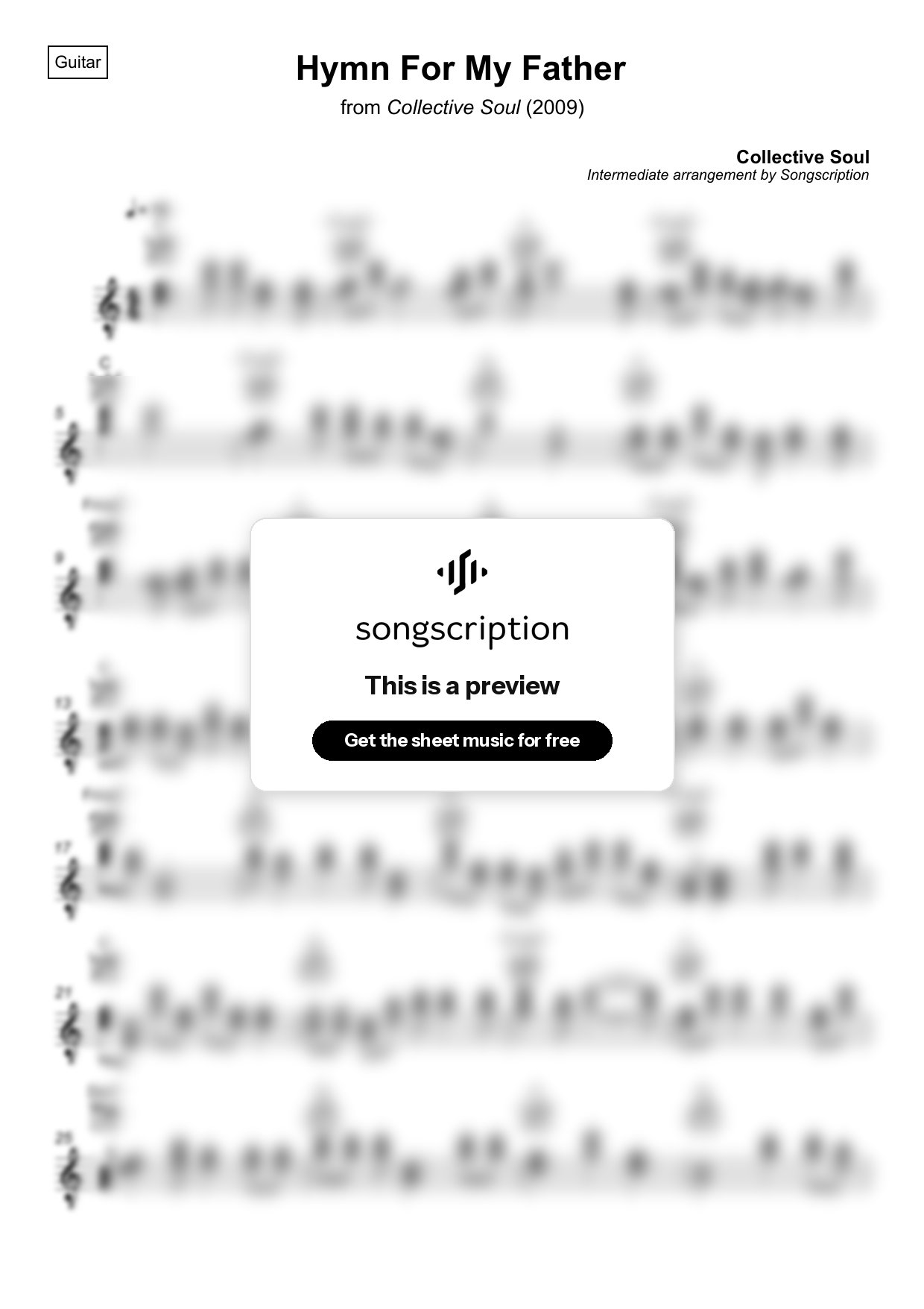 Intermediate Acoustic Guitar Sheet Music for "Hymn For My Father" by Collective Soul