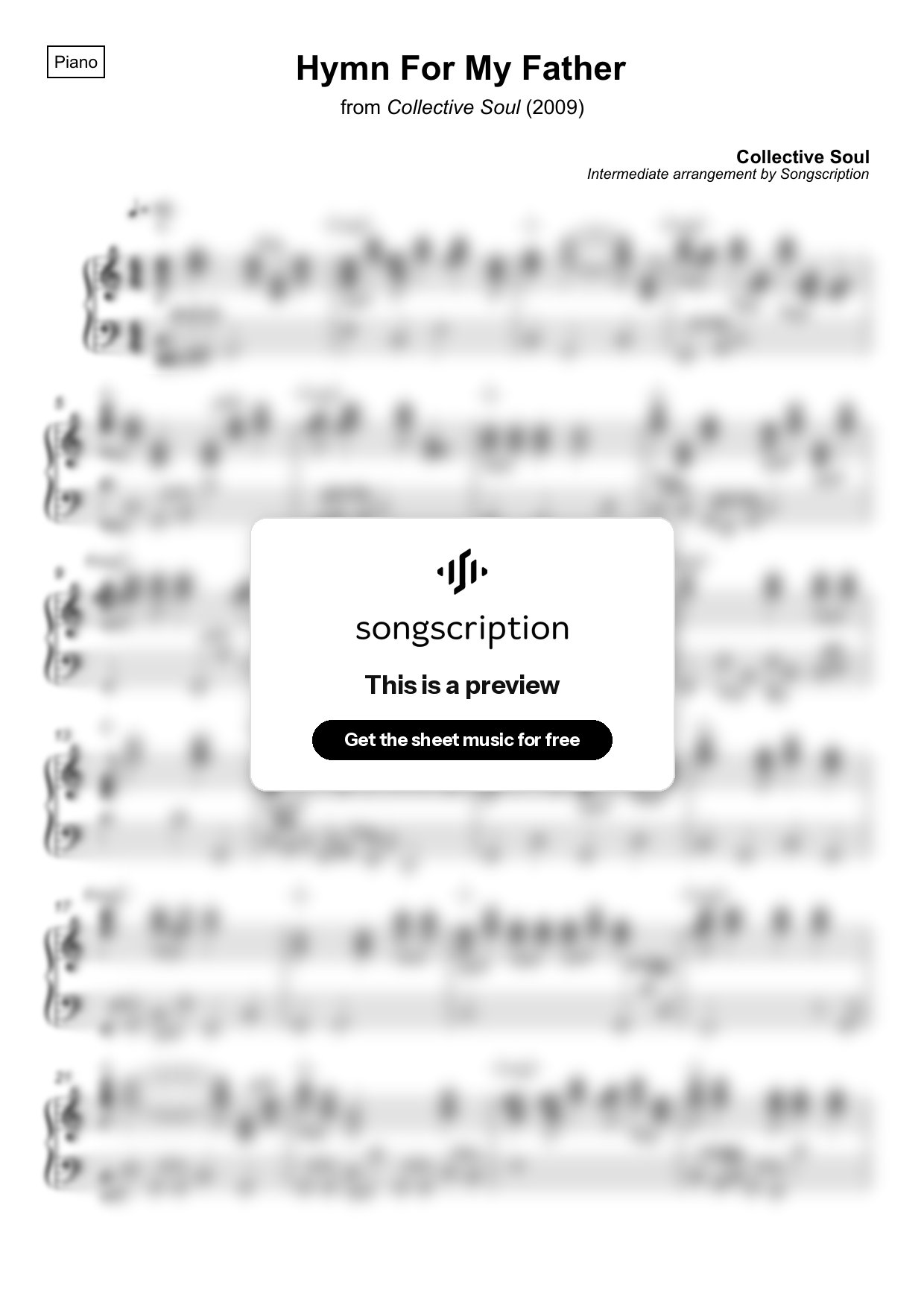Intermediate Piano Sheet Music for "Hymn For My Father" by Collective Soul