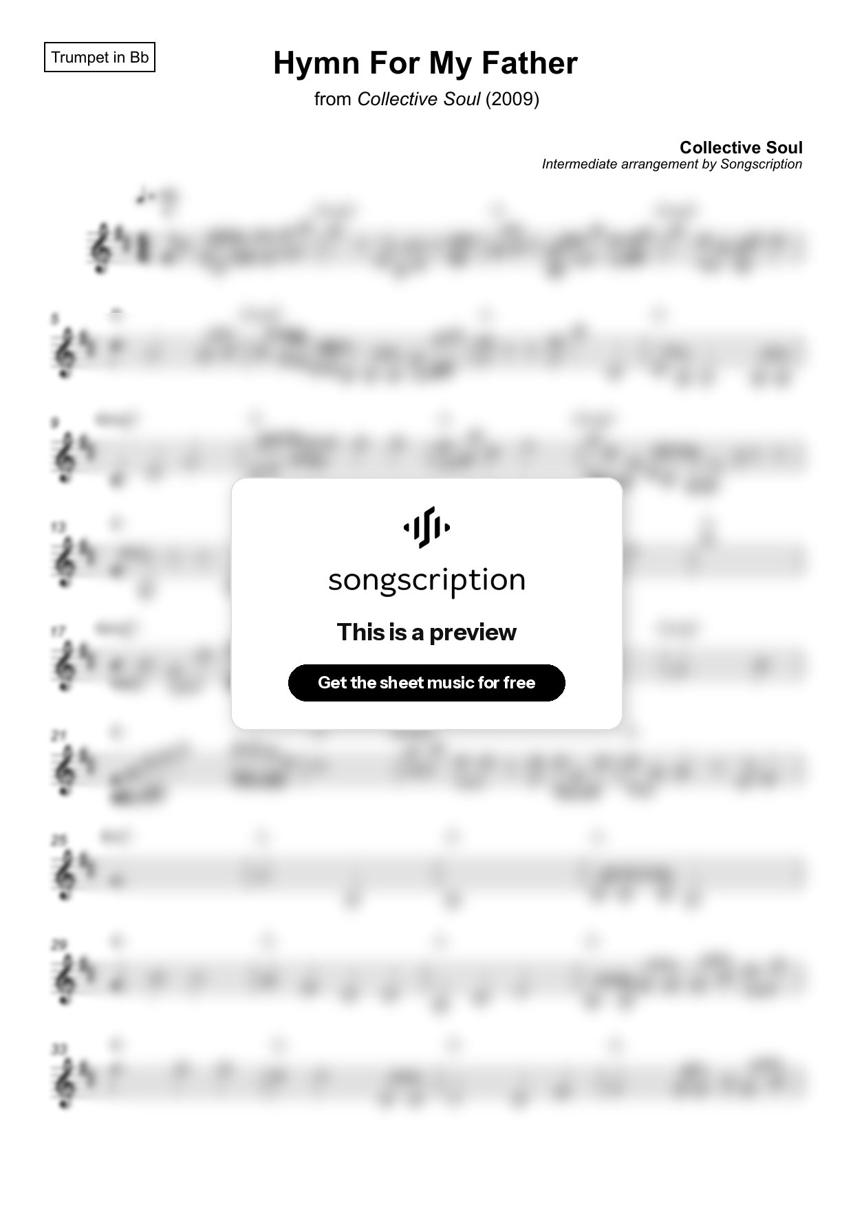 Intermediate Trumpet Sheet Music for "Hymn For My Father" by Collective Soul