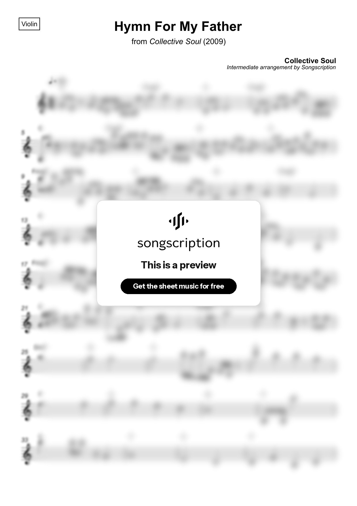 Intermediate Violin Sheet Music for "Hymn For My Father" by Collective Soul
