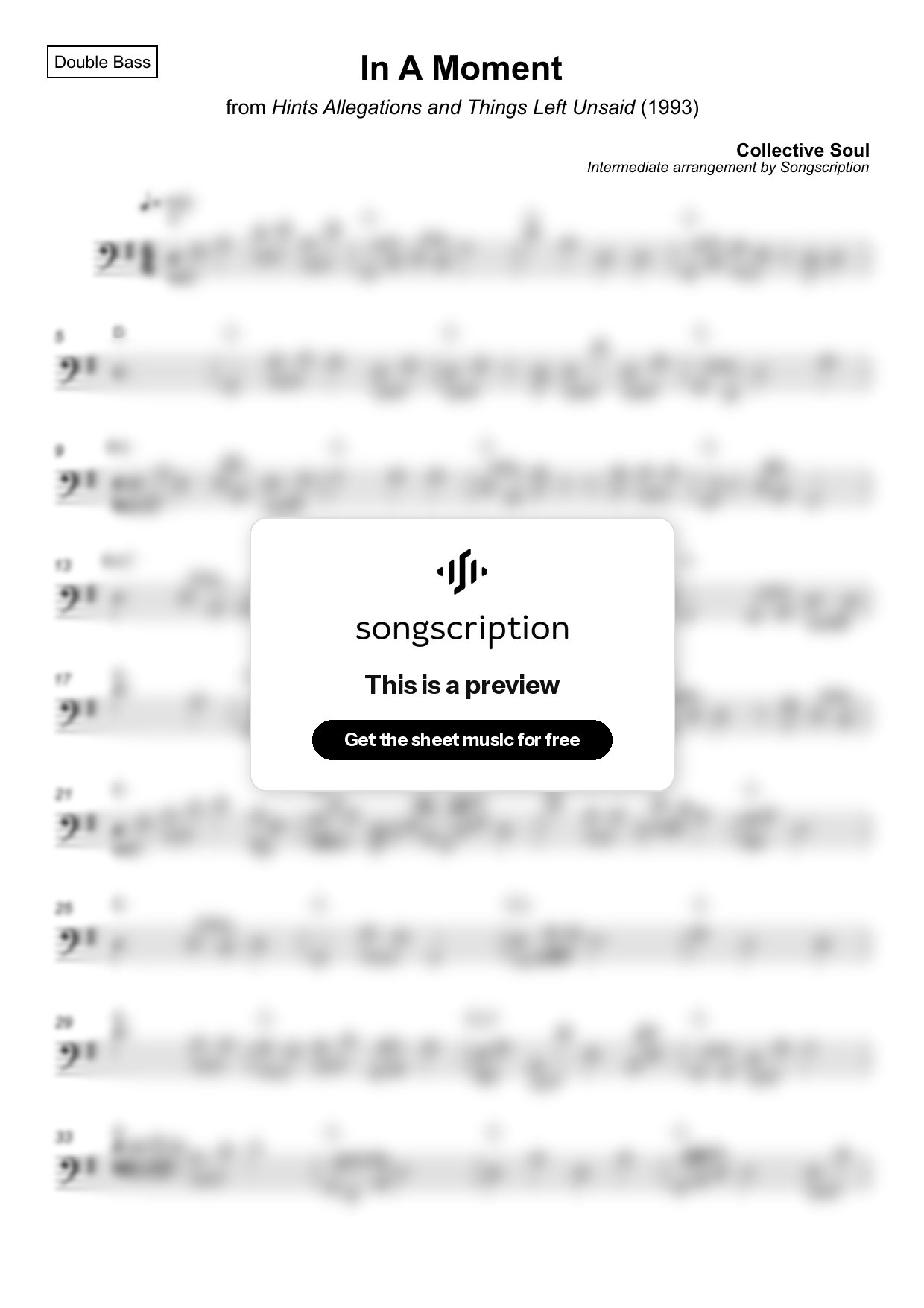 Intermediate Double Bass Sheet Music for "In A Moment" by Collective Soul