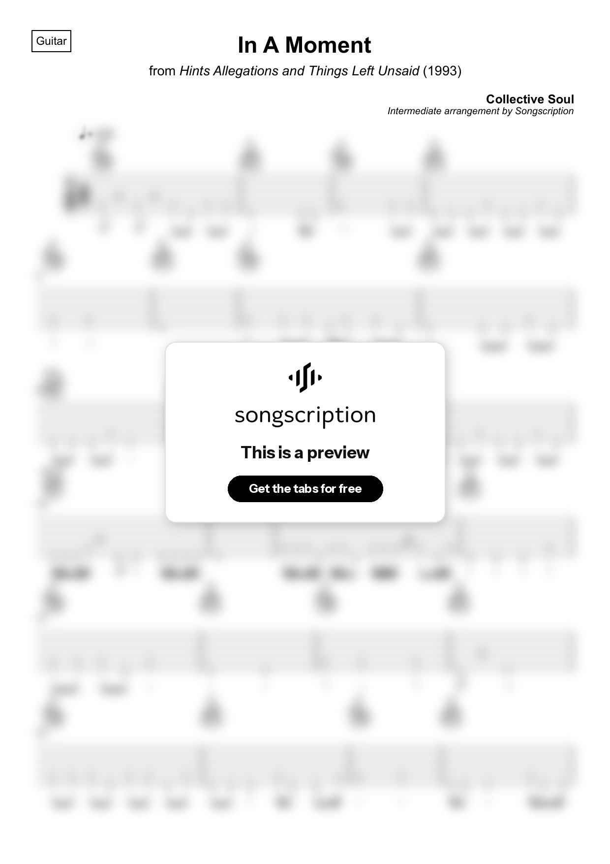 Intermediate Acoustic Guitar Tabs for "In A Moment" by Collective Soul