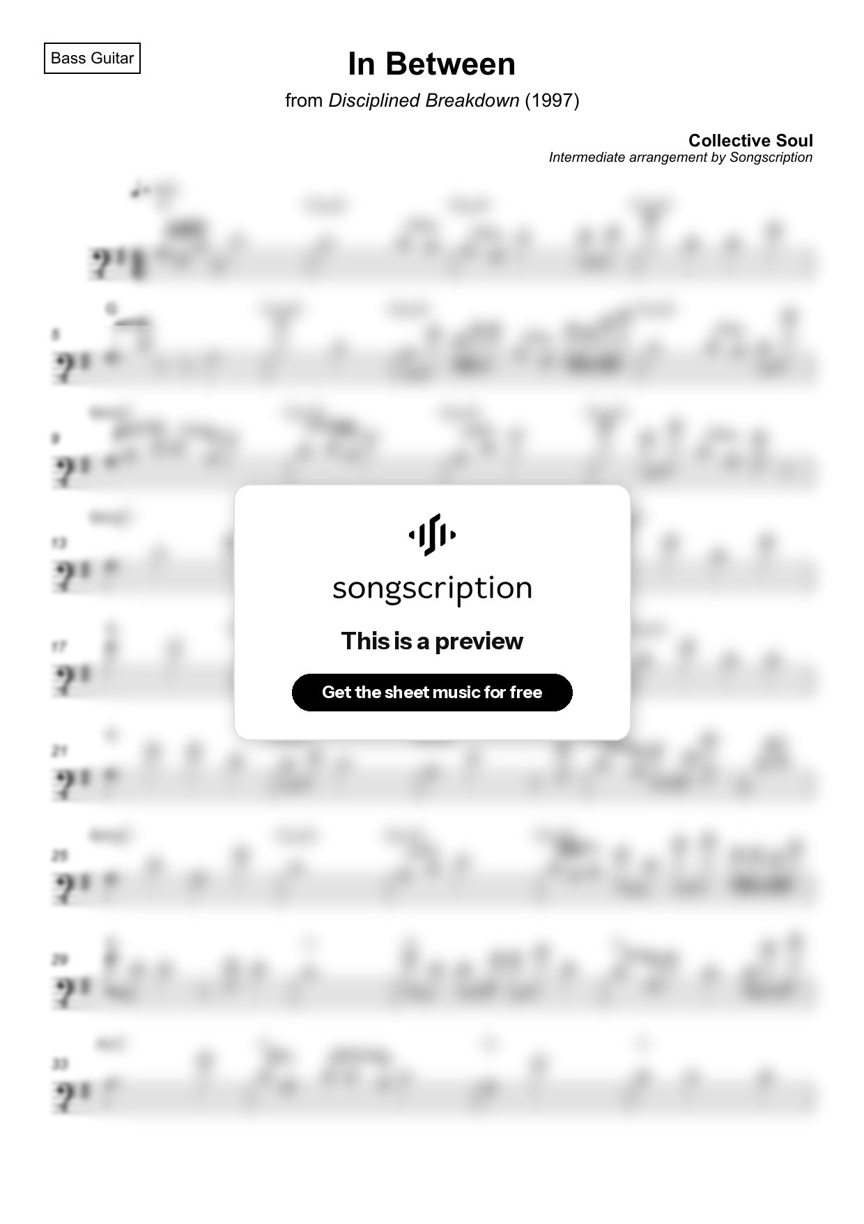 Intermediate Bass Guitar Sheet Music for "In Between" by Collective Soul