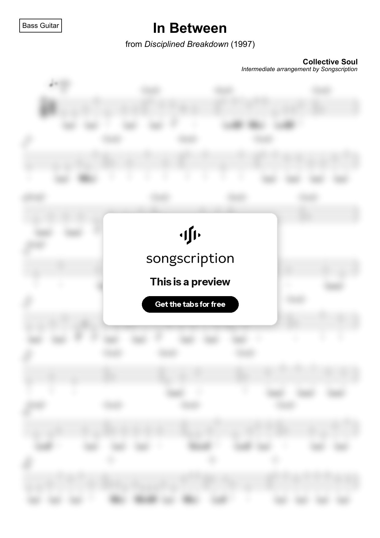 Intermediate Bass Guitar Tabs for "In Between" by Collective Soul