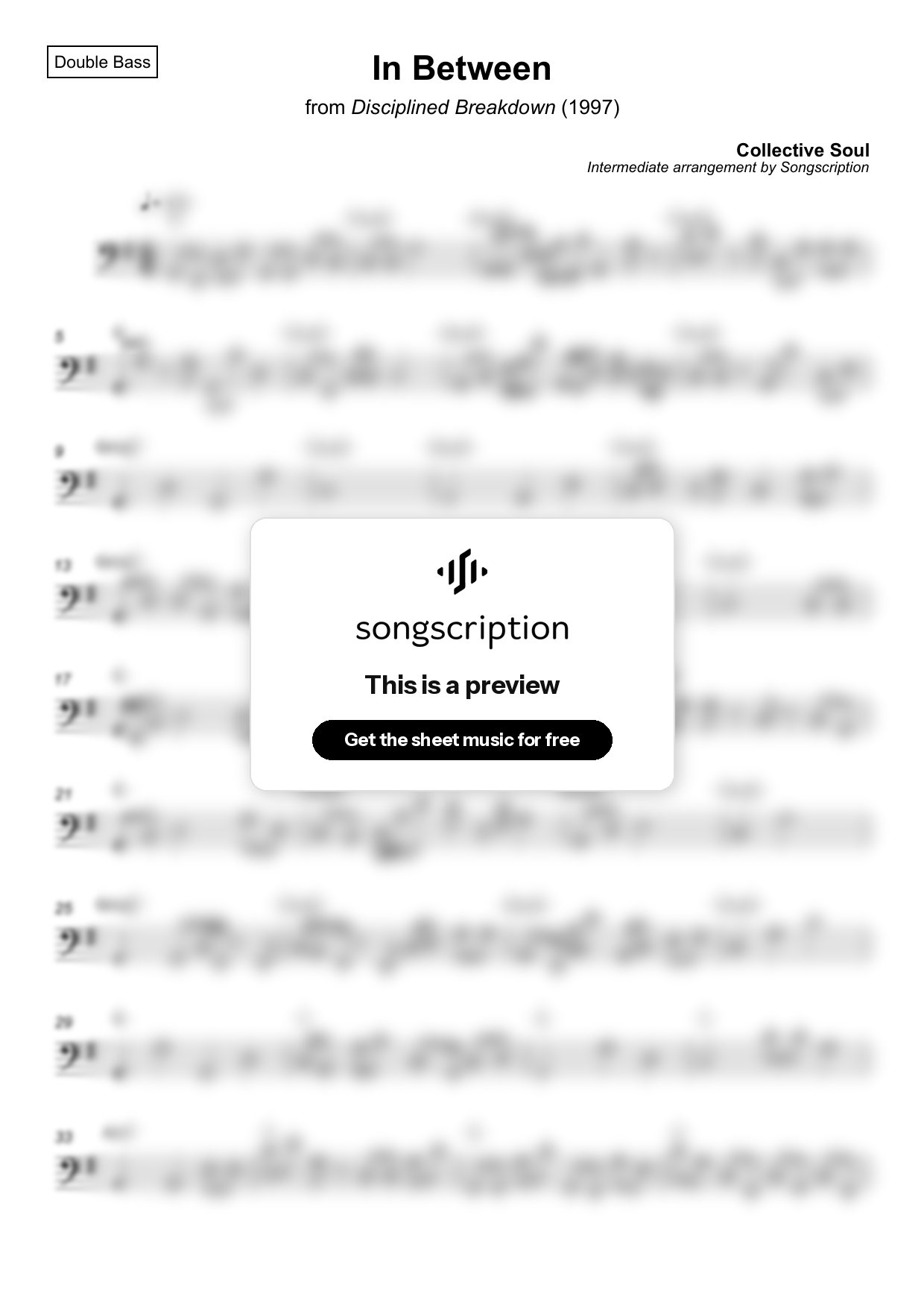Intermediate Double Bass Sheet Music for "In Between" by Collective Soul