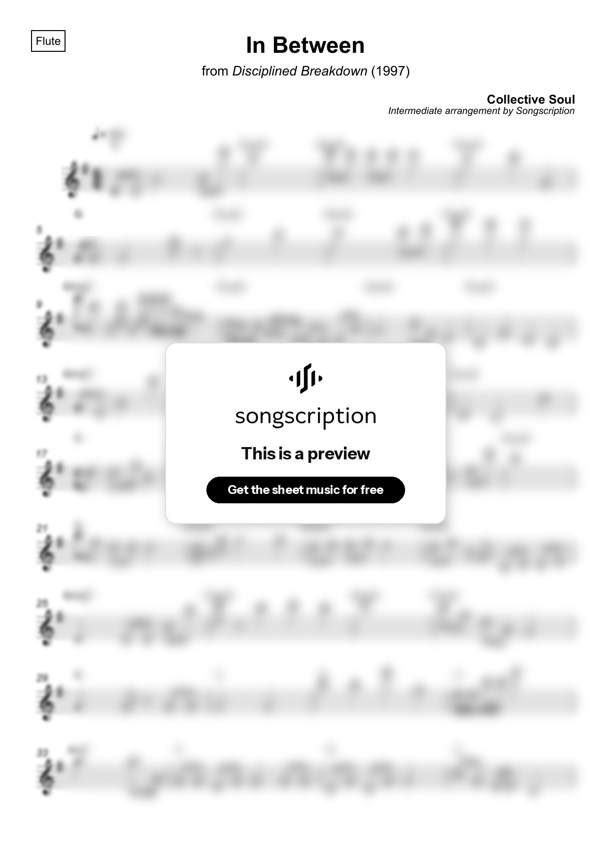Intermediate Flute Sheet Music for "In Between" by Collective Soul