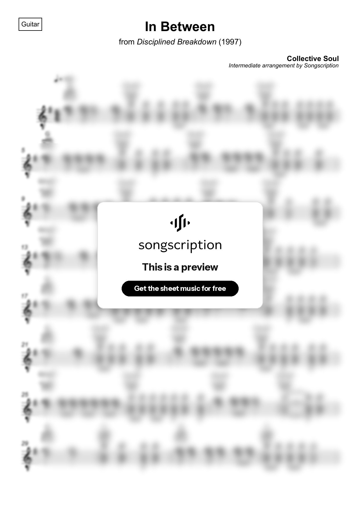 Intermediate Acoustic Guitar Sheet Music for "In Between" by Collective Soul
