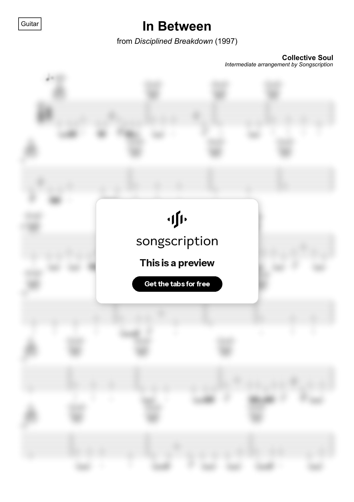 Intermediate Acoustic Guitar Tabs for "In Between" by Collective Soul