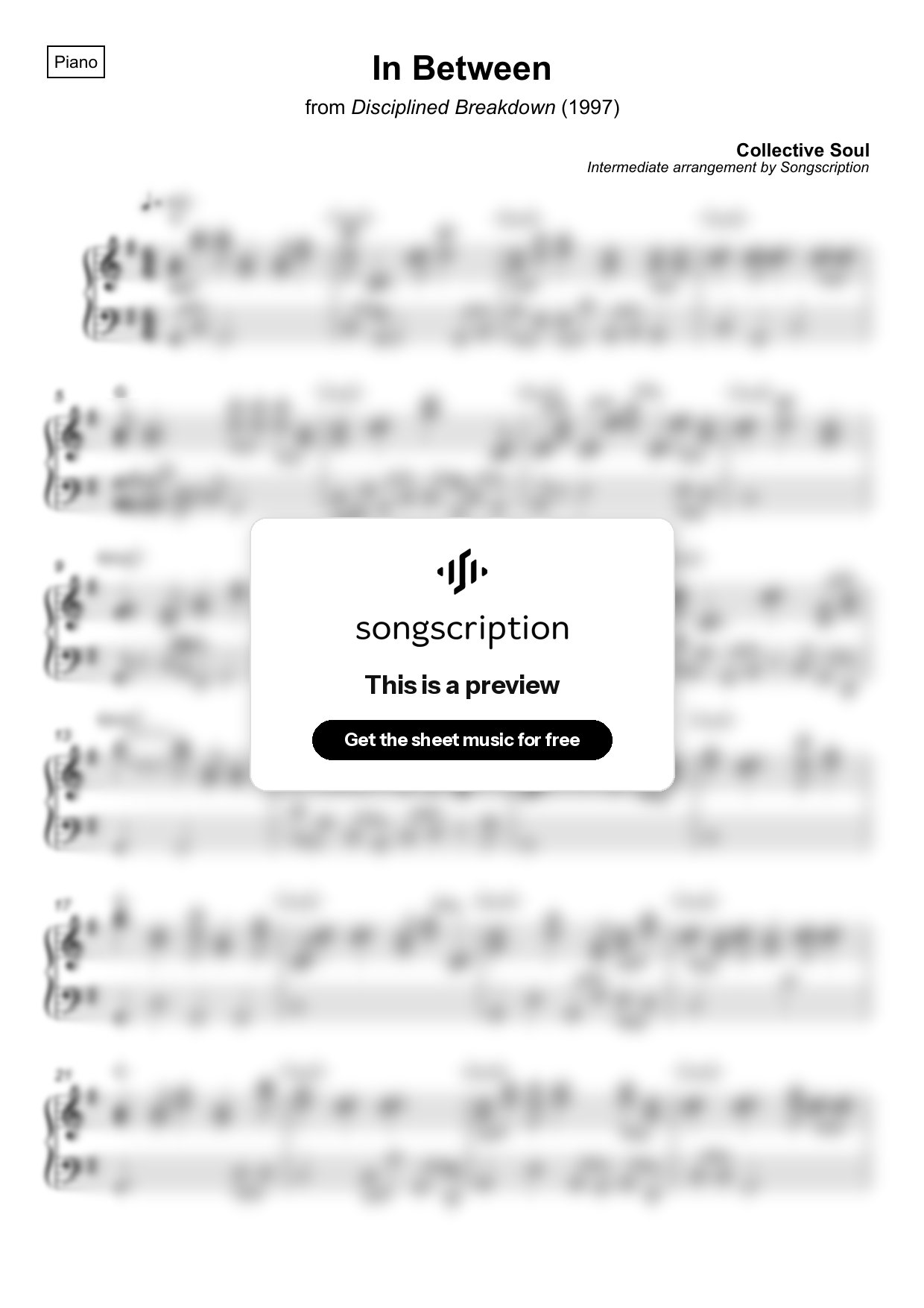 Intermediate Piano Sheet Music for "In Between" by Collective Soul