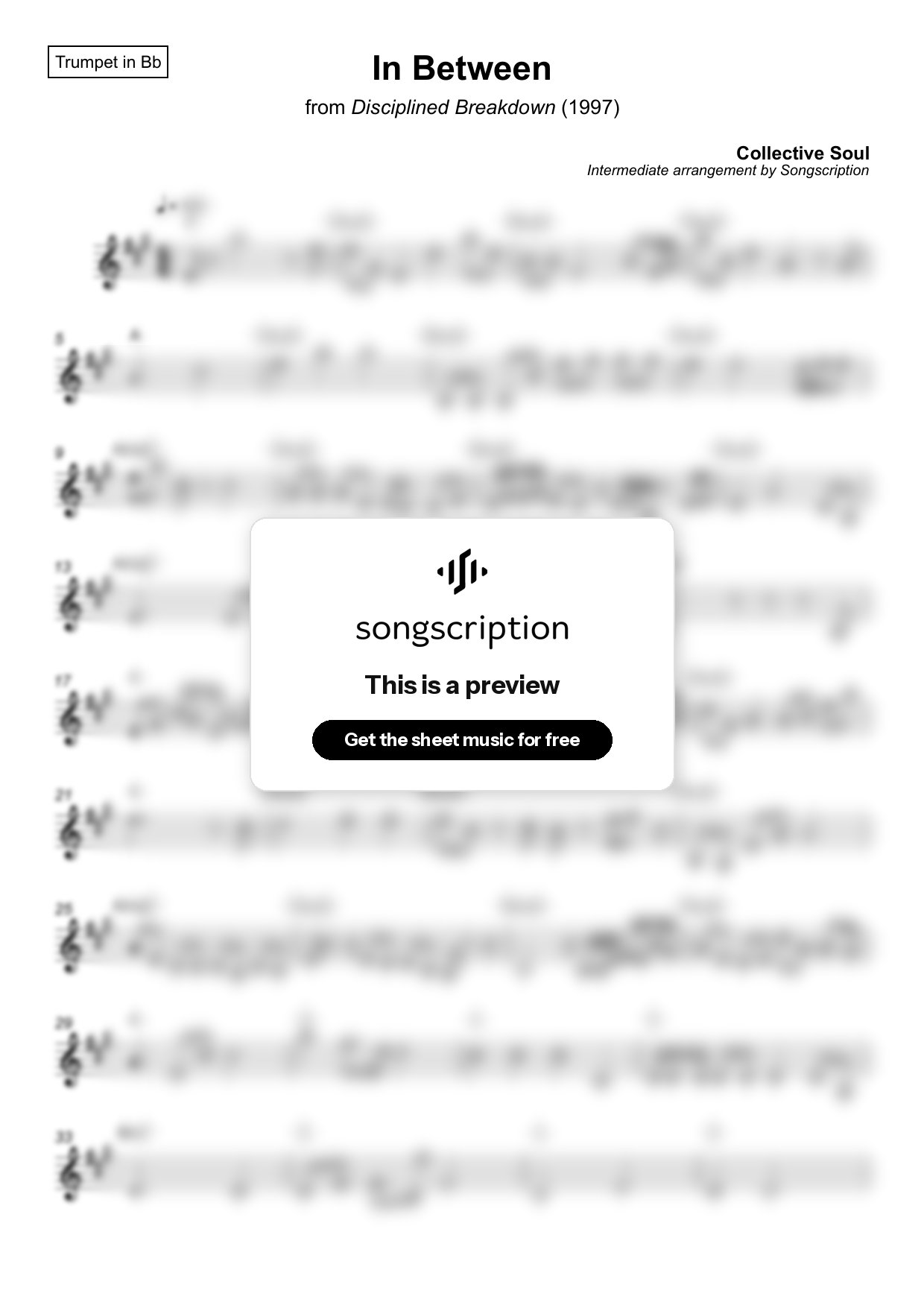 Intermediate Trumpet Sheet Music for "In Between" by Collective Soul