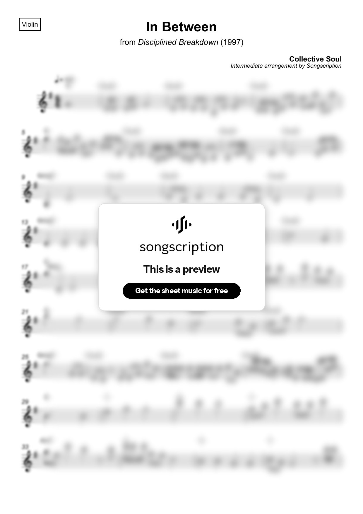Intermediate Violin Sheet Music for "In Between" by Collective Soul