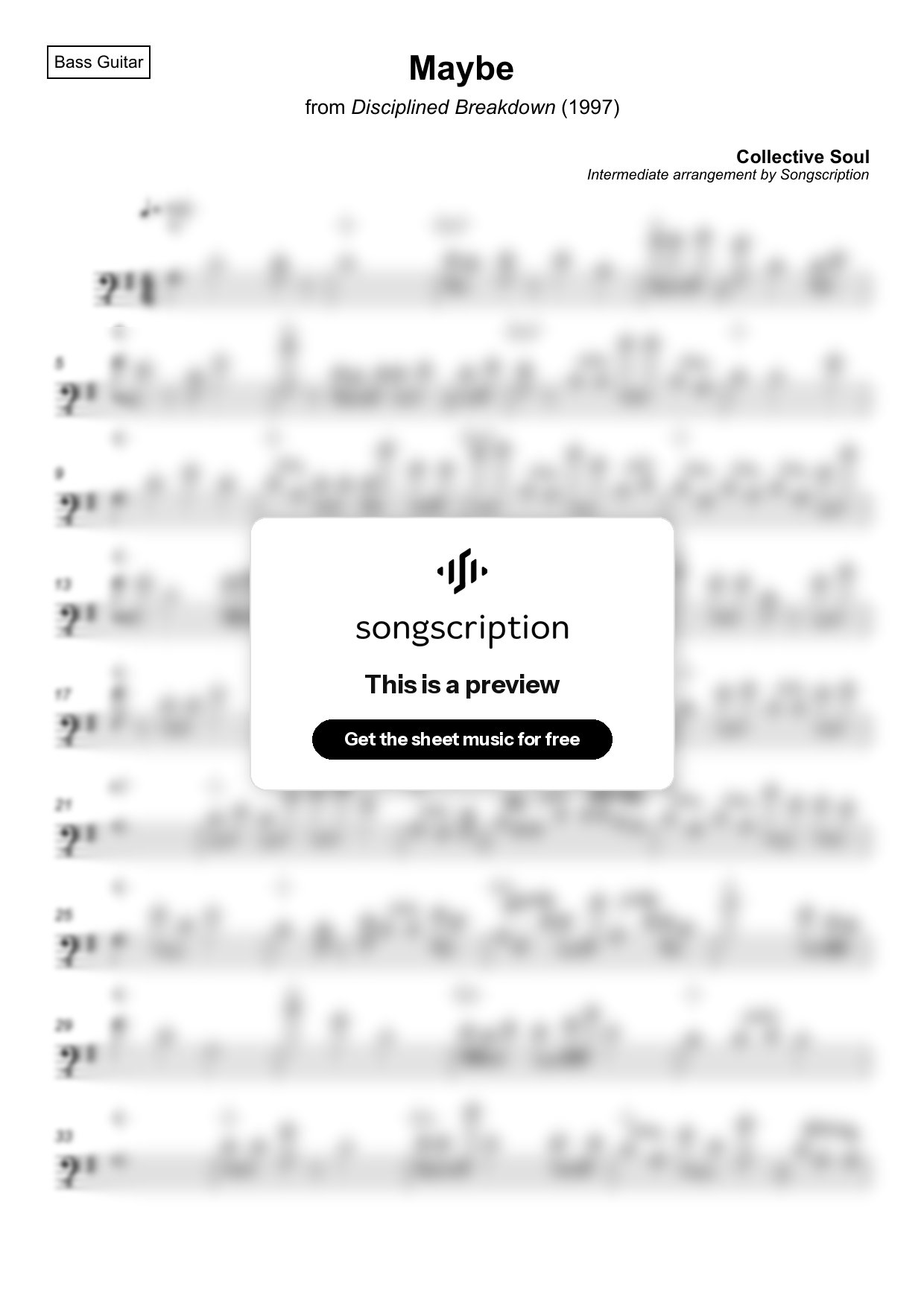 Intermediate Bass Guitar Sheet Music for "Maybe" by Collective Soul