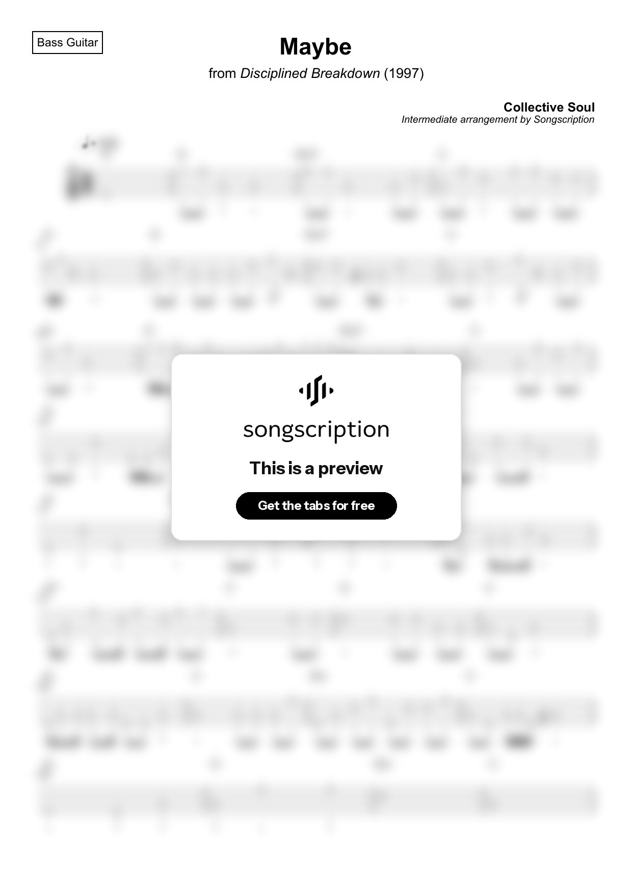 Intermediate Bass Guitar Tabs for "Maybe" by Collective Soul